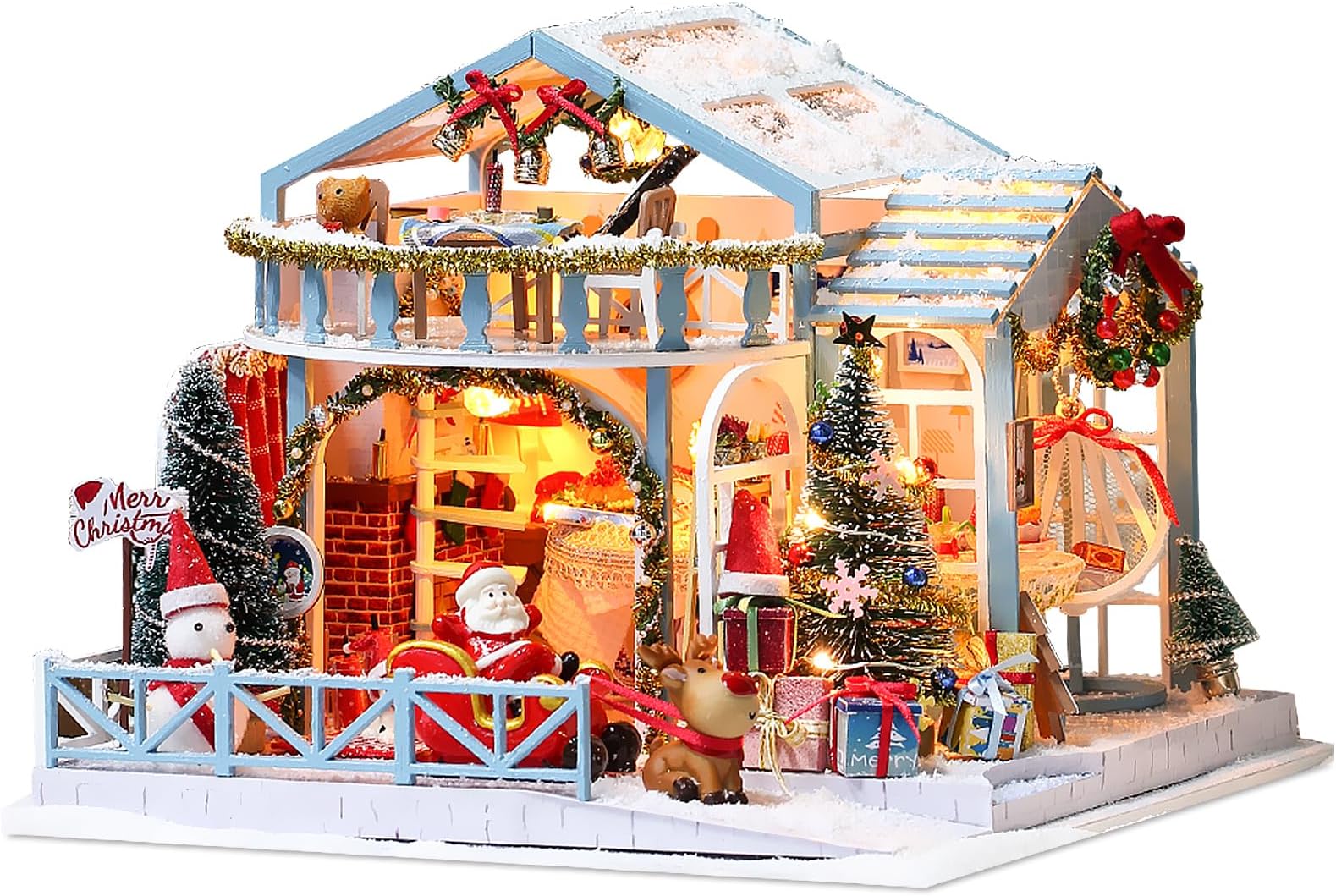 Mostop DIY Miniature House Kit, Christmas Miniature Dollhouse Kit with Light,Creative Craft Tiny House Kit for Adults Teens,DIY Dollhouse Miniature Kit with Furniture, Handmade Crafts Gift,Home Decor