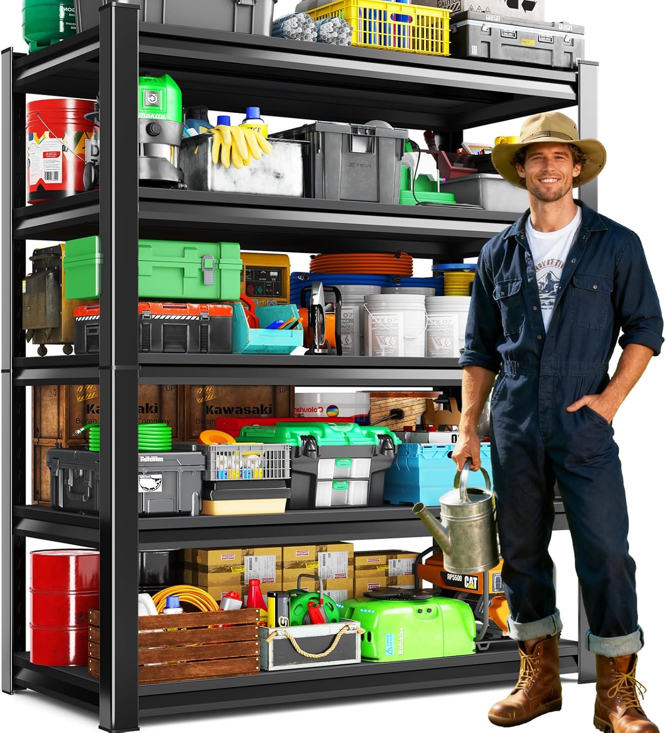 Garage Shelving,3000 LBS 5-Tier Heavy Duty Shelving,Adjustable and Easy Assemble Storage Shelves for Garages,Basements,Storage Rooms,Offices,Etc,72" H*45.7" W*19.7" D,Black