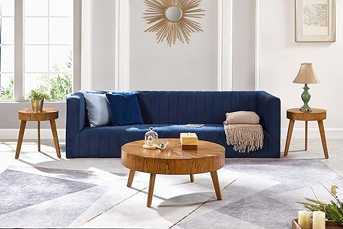 Miniatura 5 de Gexpusm Juego de 2 mesas auxiliares redondas de madera, mesa auxiliar de madera maciza de granja y mesa auxiliar para sala de estar, juego de mesa 2