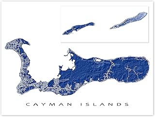 Cayman Islands Map Art Print 8x10, Map of Cayman Islands Poster 24x36, Cayman Wall Art Decor Maps, Grand Cayman