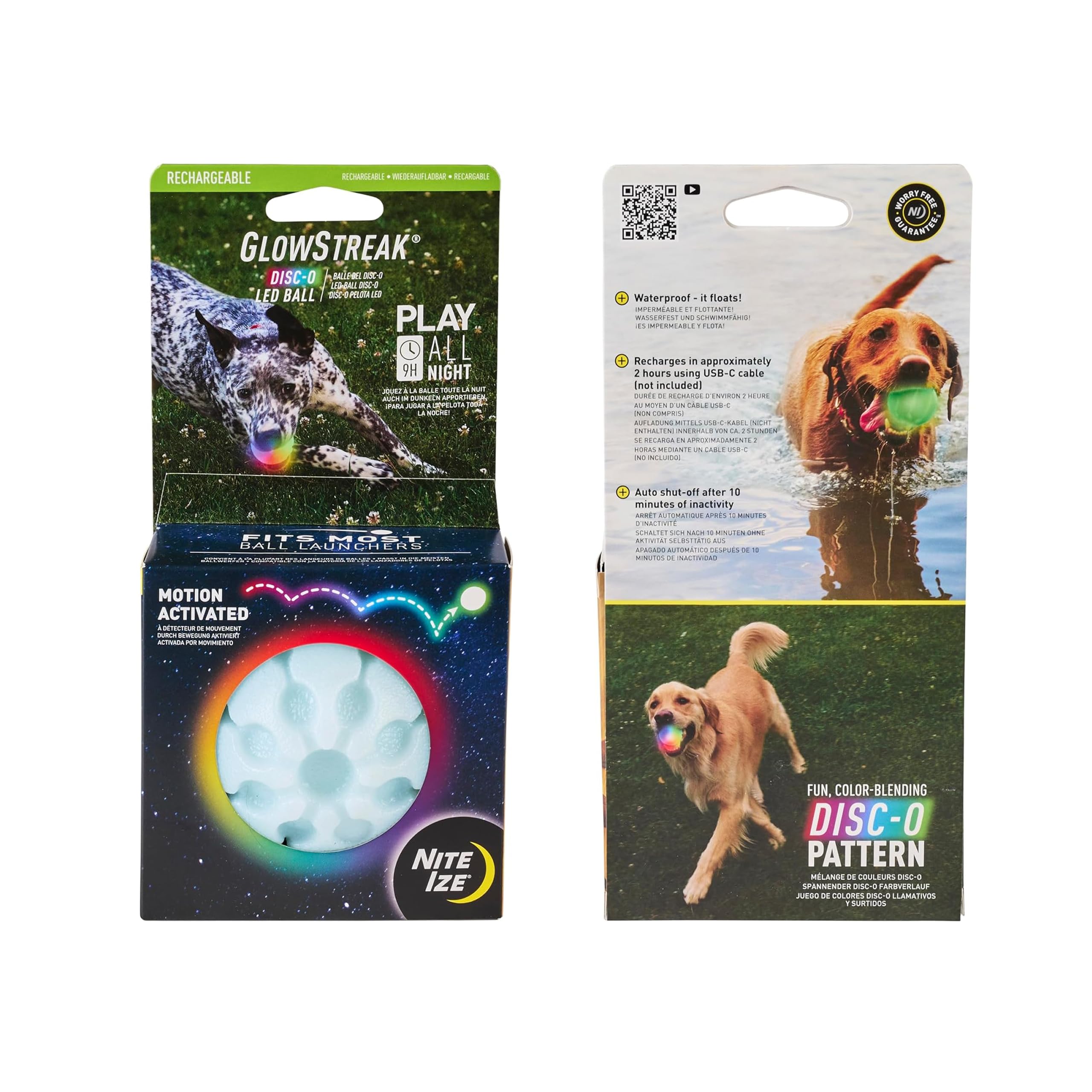 Nite Ize GlowStreak Rechargeable LED Ball - Rubber Dog Toy - Motion-Activated Waterproof Design - 9 Hours of