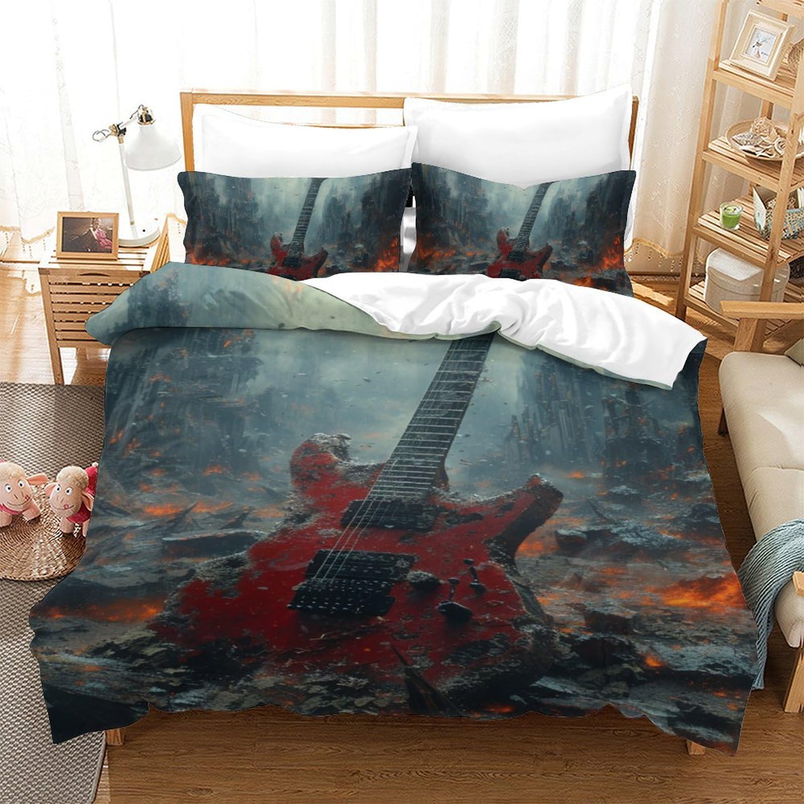 GXYUAOIEF Guitar Duvet Cover 3 PCS Hotel Quality Quilt Cover Bedding Set Bed Covers with Pillowcases with Zipper Closure Ultra Soft Anti Allergic Microfiber Single（140x200cm）