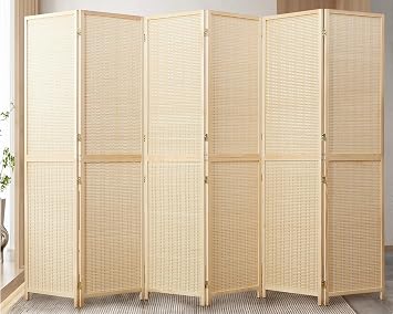 فاصل غرفة من الخيزران مكون من 6 ألواح من Duraspace، شاشة خصوصية قابلة للطي بطول 5.6 قدم لفصل الغرف وقسم حائط محمول قائم بذاته، شاشة قوية قابلة للطي بمفصلة مزدوجة
