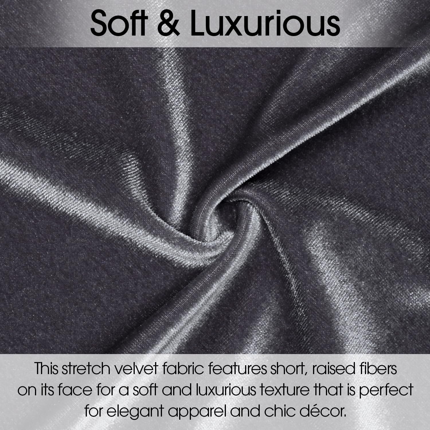 Pico Textiles 1 Yard - Charcoal Gray Stretch Velvet Fabric - Sold by The Yard - Variety of Colors - Ideal for Sewing Apparel, Dresses, Skirts, Costume and Craft