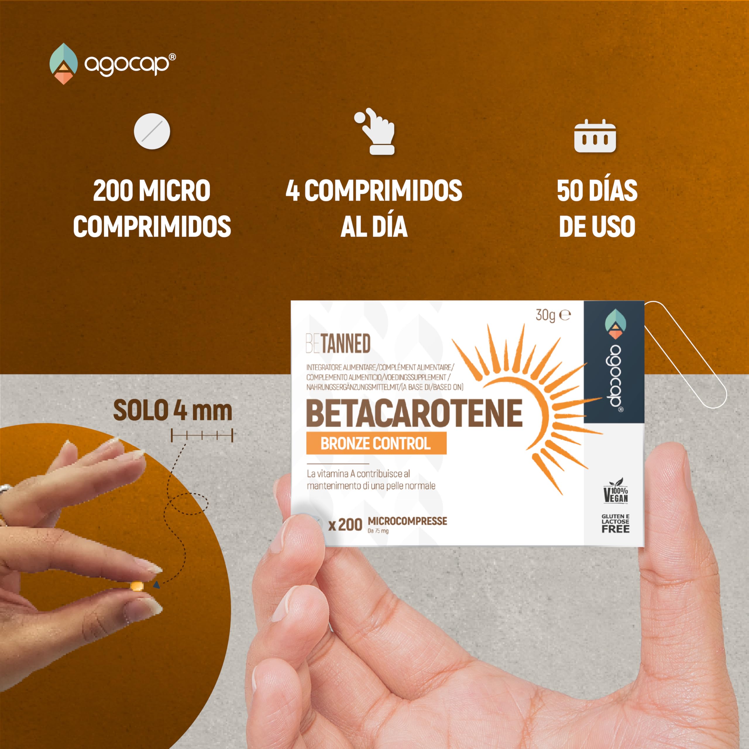 Acelerador Bronceado - BETACAROTENO. Suplemento de bronceador, 200 Comprimidos, Betacaroteno para bronceado fuerte, Estimula la producción de melanina, Bronceador.
