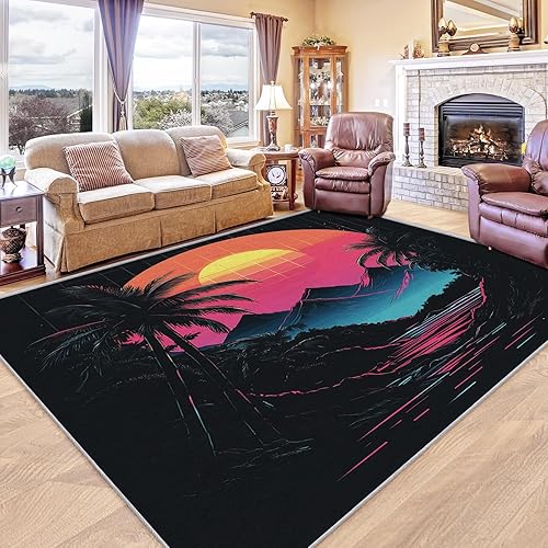 Retrowave - Alfombra vaporwave de 3 x 4, alfombra vaporwave para dormitorio, sala de estar, decoración del hogar, alfombra de área de Synthwave -