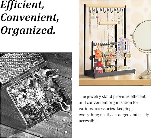 Miniatura 7 de Organizador de joyas, organizador de joyas con 36 organizadores de aretes y 10 soportes para collares, soporte para anillos de terciopelo y plato de