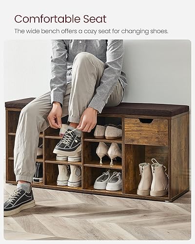 Miniatura 12 de VASAGLE CUSTOS Collection ULHS24WT - Banco de zapatos, banco de almacenamiento con asiento acolchado, banco de entrada con 15 compartimentos, para