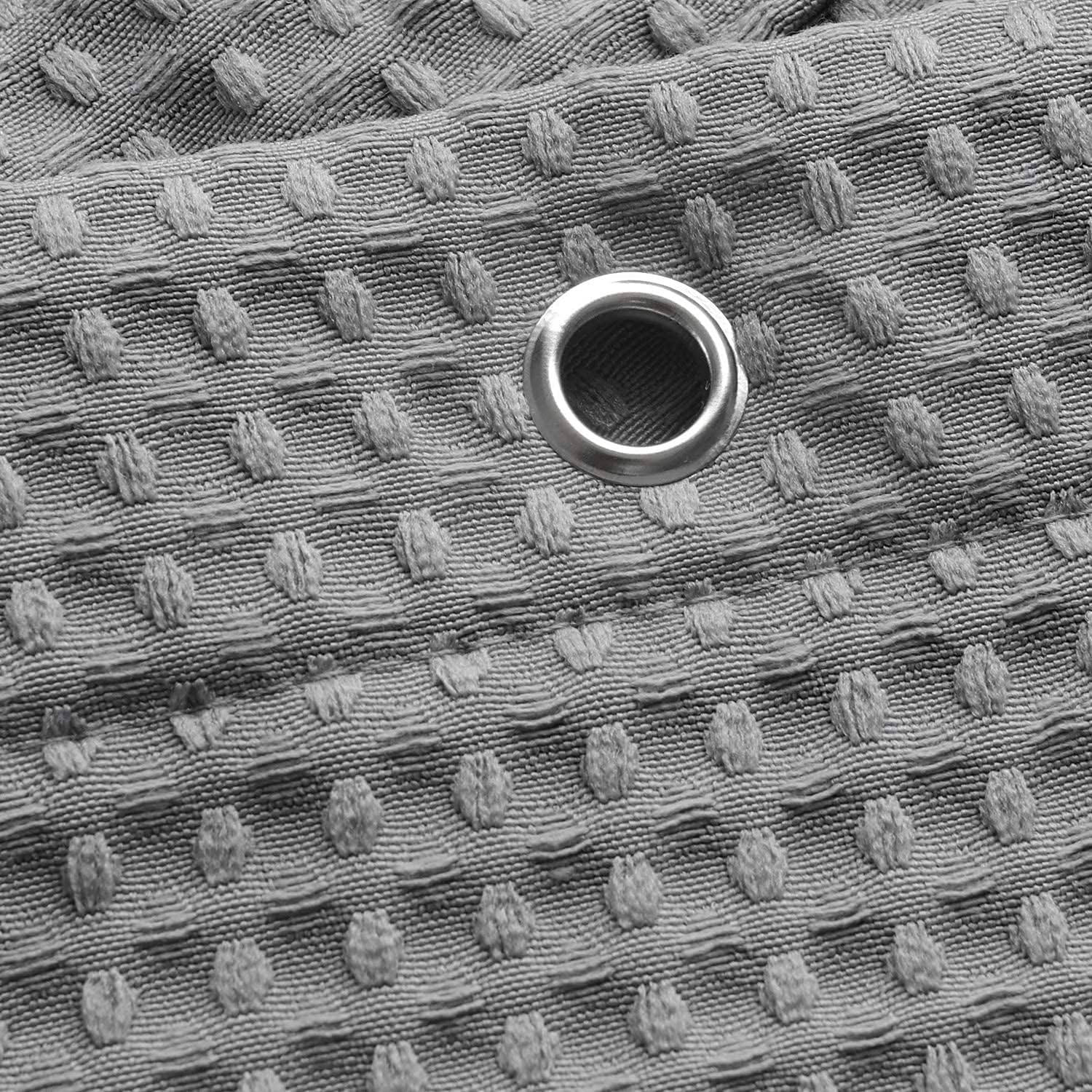 Waffle Weave Fabric Shower Curtain 60 inch Long, Hotel Luxury Spa, 230 GSM Heavy Duty, Water Repellent, Machine Washable, Gray Pique Pattern Decorative Bathroom Curtain, 71x60