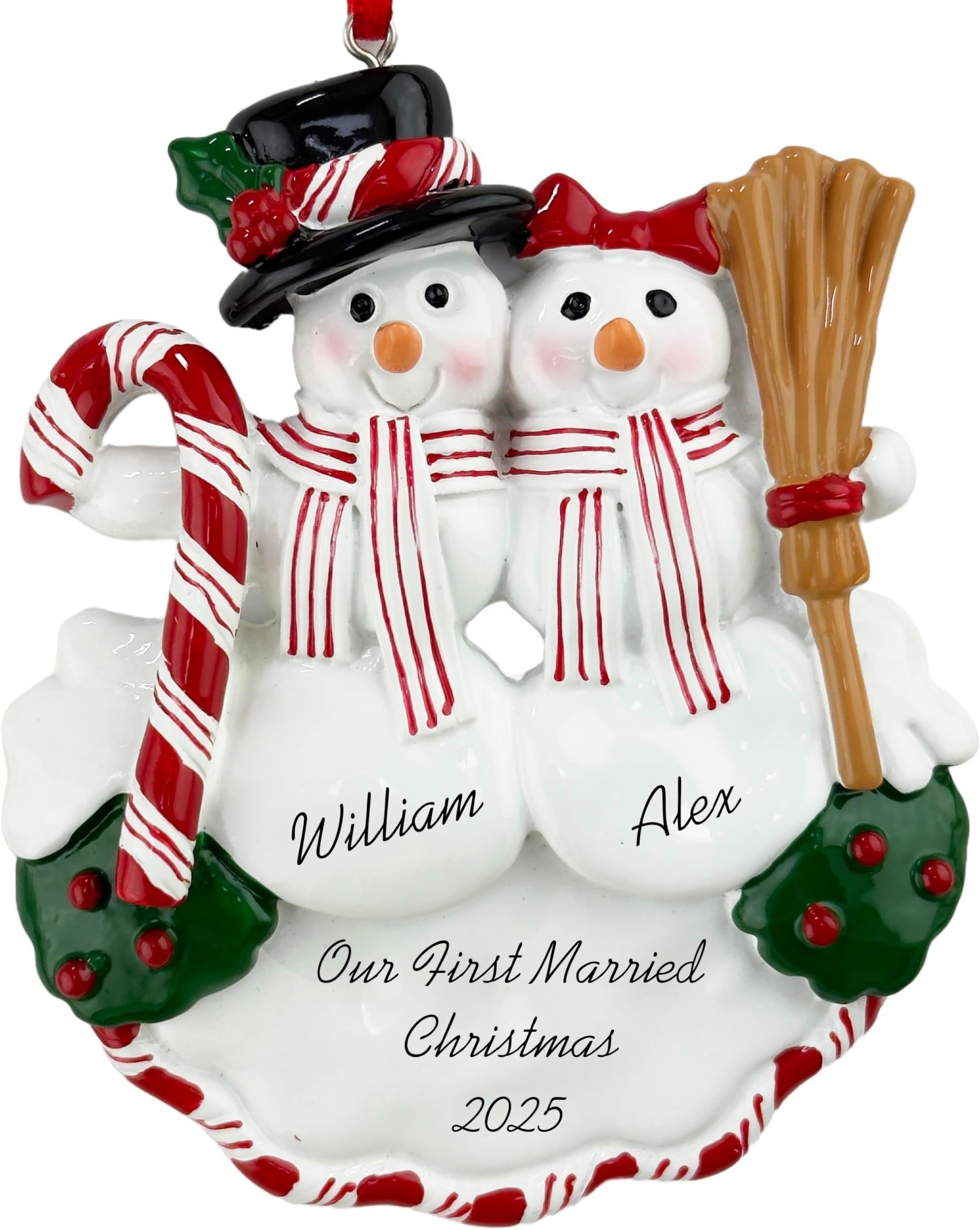 Newlyweds 1st Married Christmas Snow Couple Holiday Ornament - Just Married, We're Mr. & Mrs. - Customized with Names and the Year - Calliope Designs