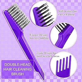 Boao 2 Pieces Hair Brush Cleaning Tool Comb Cleaner Brush Mini Comb Cleaning Hair Remover Tool for Removing Dust Home and Salon Use(Purple, Wood Color)