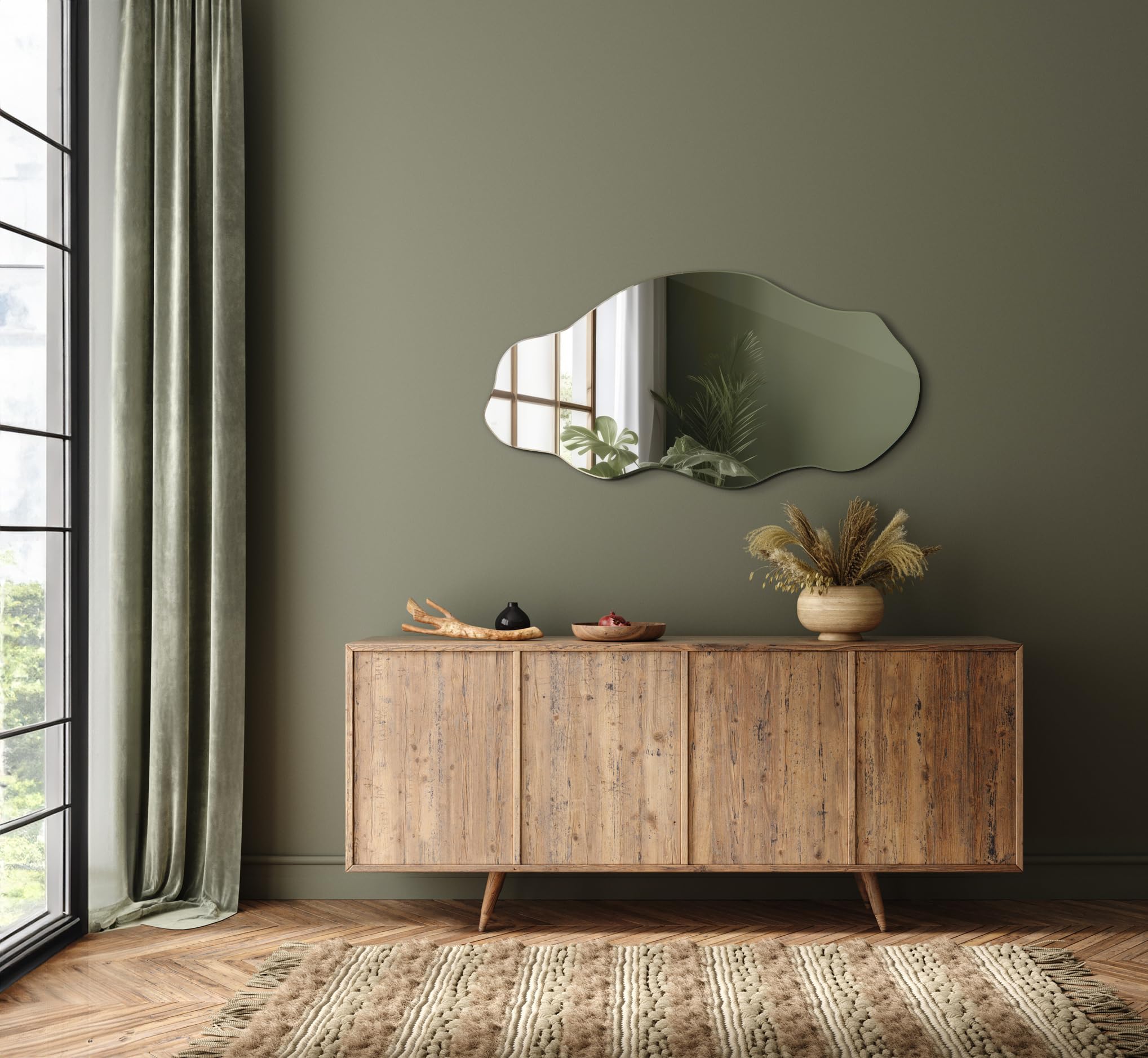 Tulup Miroir 40x80 cm Monté au Mur Irrégulier Décoratif Tacheté Industriel pour Chambre Salon Style Boho Loft Allongé