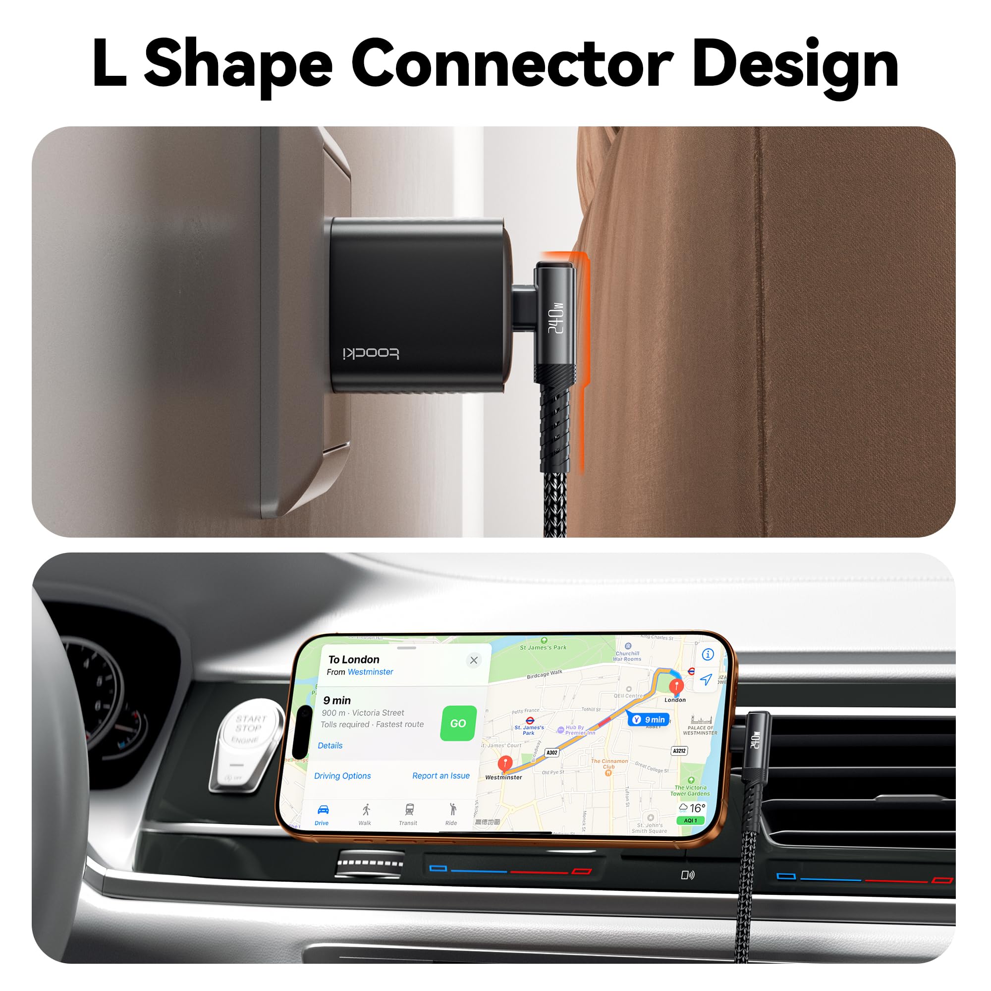 toocki Cavo da USB C a USB C da 240 W, 3,1 m, confezione da 2, cavo di ricarica 2 in 1 da USB A/C a tipo C, ad angolo retto PD 3.1, ricarica rapida per iPhone 17, 16, 15 Pro Max, MacBook Pro, iPad