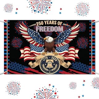 Tegeme 250 Anniversary Decoration, 6.07 x 3.61 ft American 1776-2026 Backdrop Birthday Banner 250th Anniversary Background for Independence Day USA 4th of July Patriotic Decor