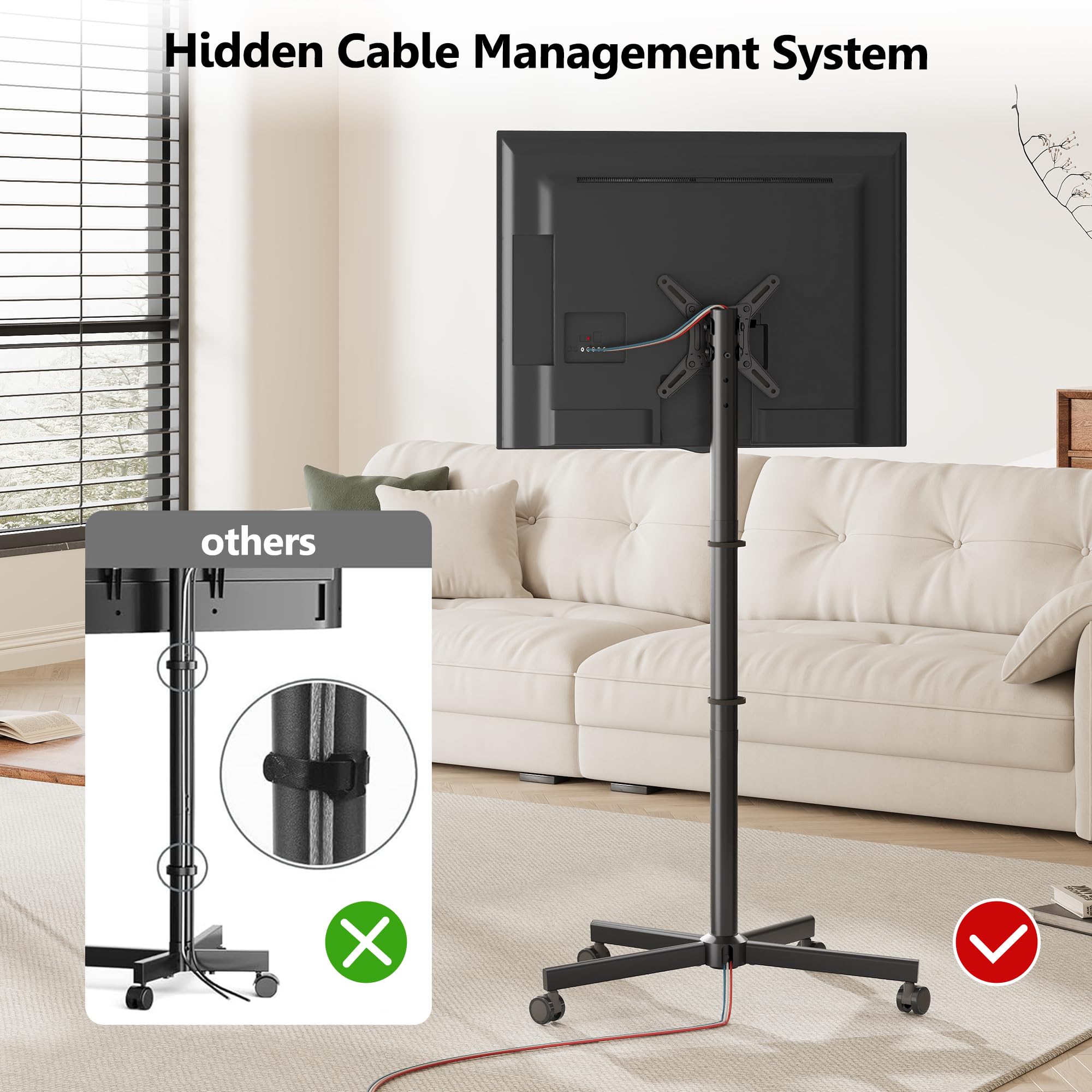 AOKCOS Supporto per TV con rotelle, per TV da 19 a 42 pollici, altezza regolabile, girevole, fino a 15 kg, max. VESA 200 x 200 mm