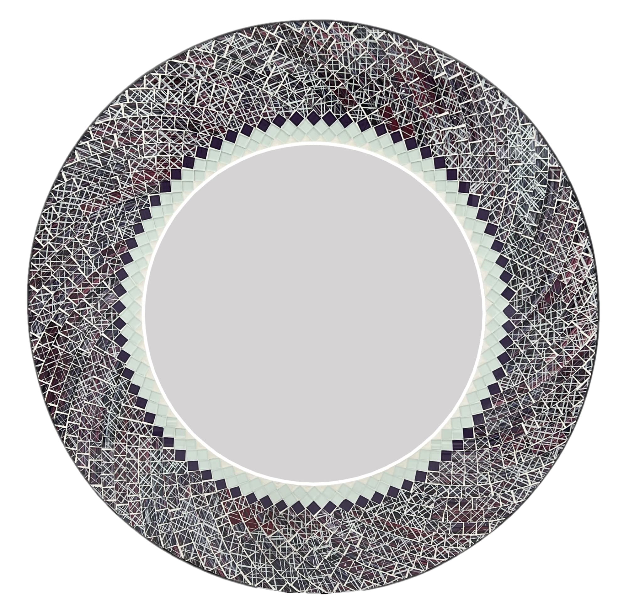 Zorigs Mosaic Mirror, Wall Art Décor – 24” Round Handcrafted Mosaic Mirror Violet, Pink, and Ice Blue for Hallway, Bedroom, Bathroom, Living Room