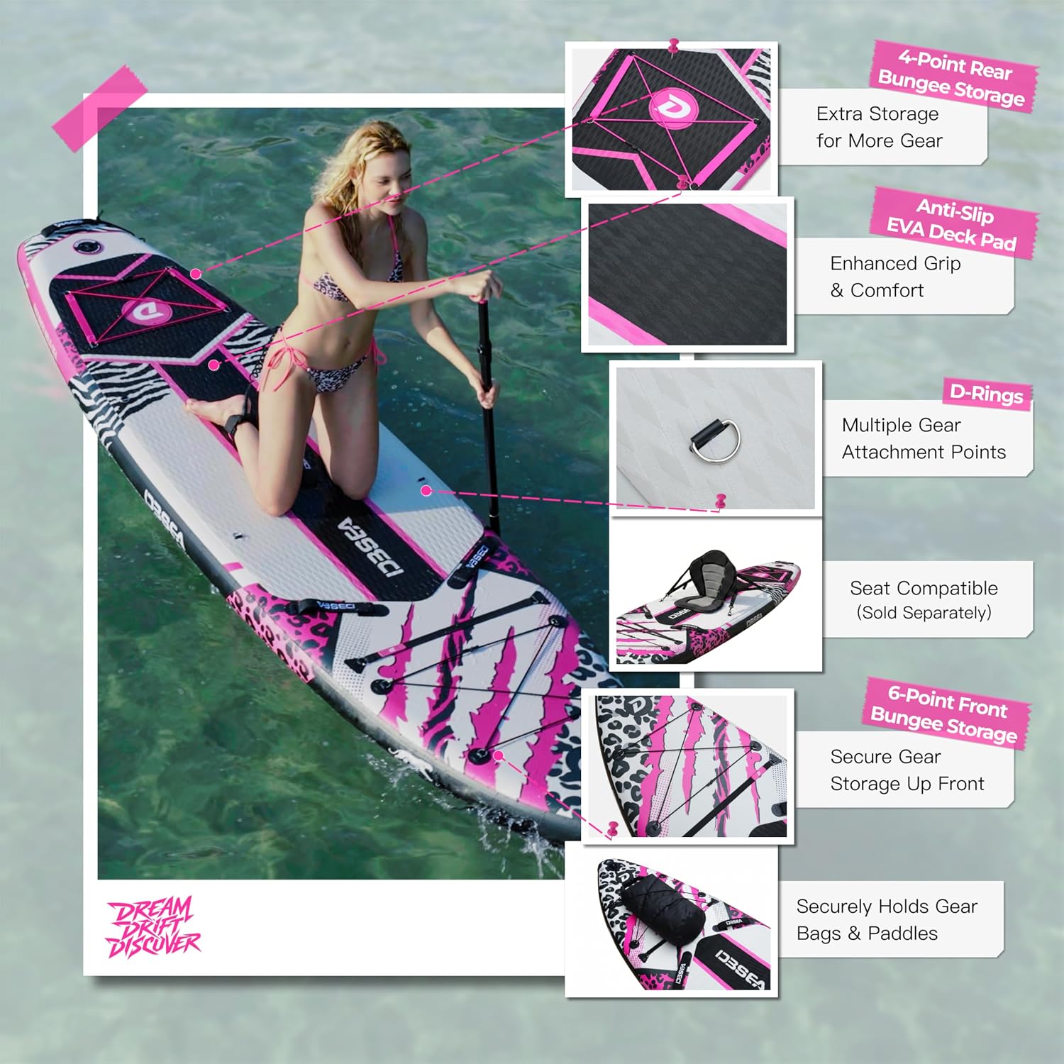 Extra Wide Inflatable Stand Up Paddle Board | Extra wide inflatable paddle board with non-slip EVA deck & accessories. Ideal for adults, kids, yoga, fishing & touring.