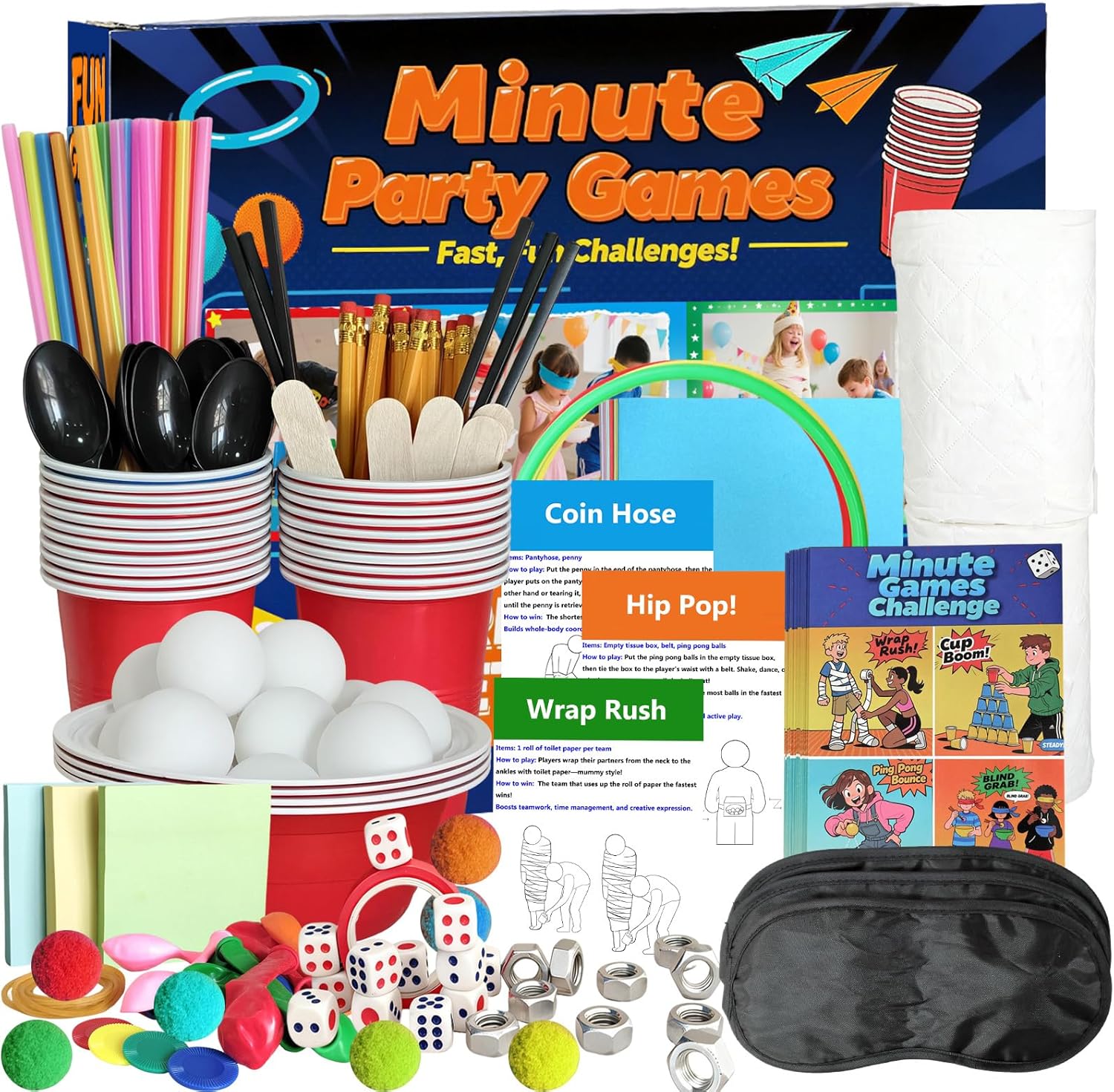 Minute Challenges Games for Age 4-14 Boys & Girls Birthday Party Christmas Family Game Night Gathering 24 Day Advent Calendar Games Classroom Team Building Games for 2-12 Players