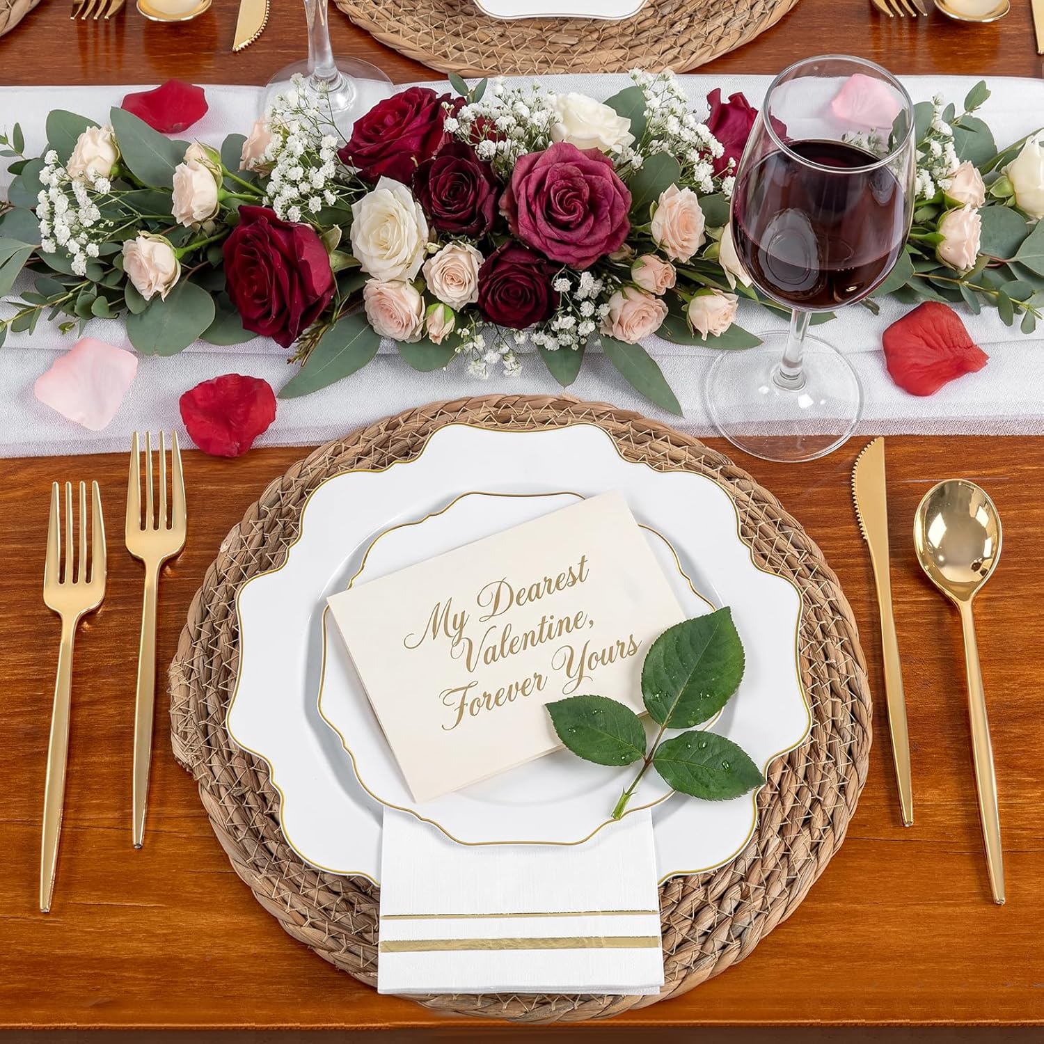 WDF 175Pcs Gold Plates Disposable - White and Gold Plastic Plates 25guest Plastic Dinnerware Ideal for Party/Wedding/Banquets/New Year/Valentine's Day - Image 3