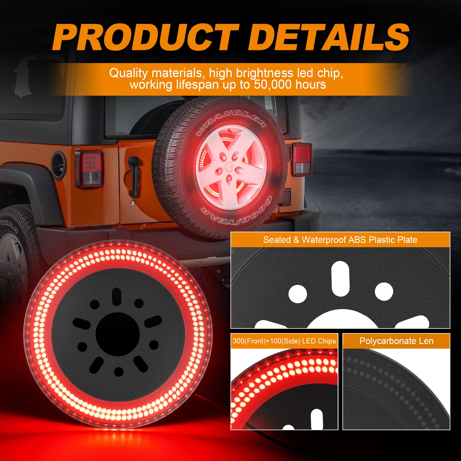 Panoyu Dual Side Led Spare Tire Brake Light for Wrangler JK JKU 2007-2018, Plug And Play Design 3rd Third Brake Light Spare Tire Rear Wheel Light for Jeep Wrangler Accessories
