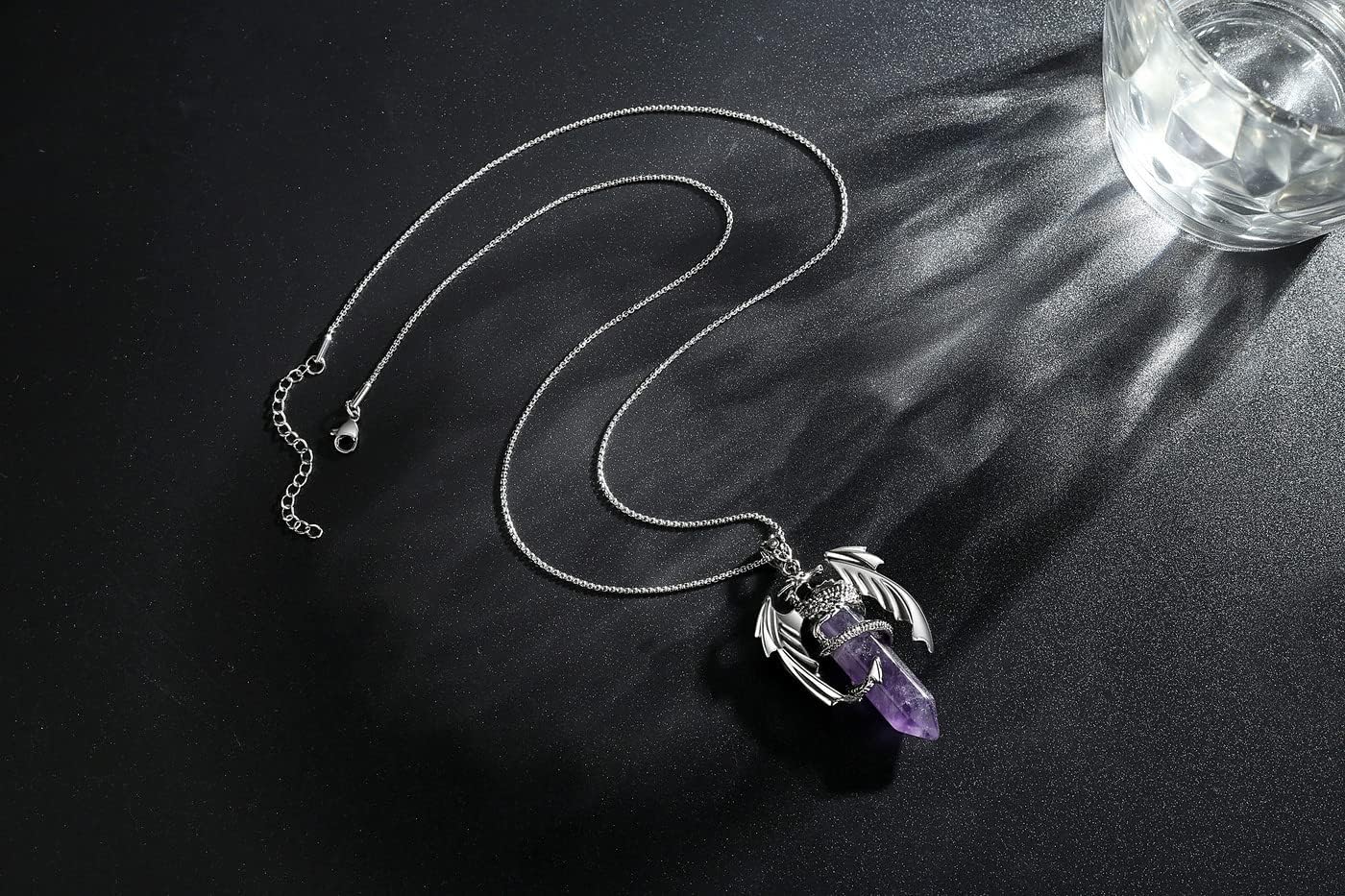 XIANNVXI Crystal Healing Stone Necklace for Men Women Amethyst Vintage Dragon Necklace Cool Simple Retro Natural Reiki Spirtural Witch Gemstone Pendant Jewelry - Image 3
