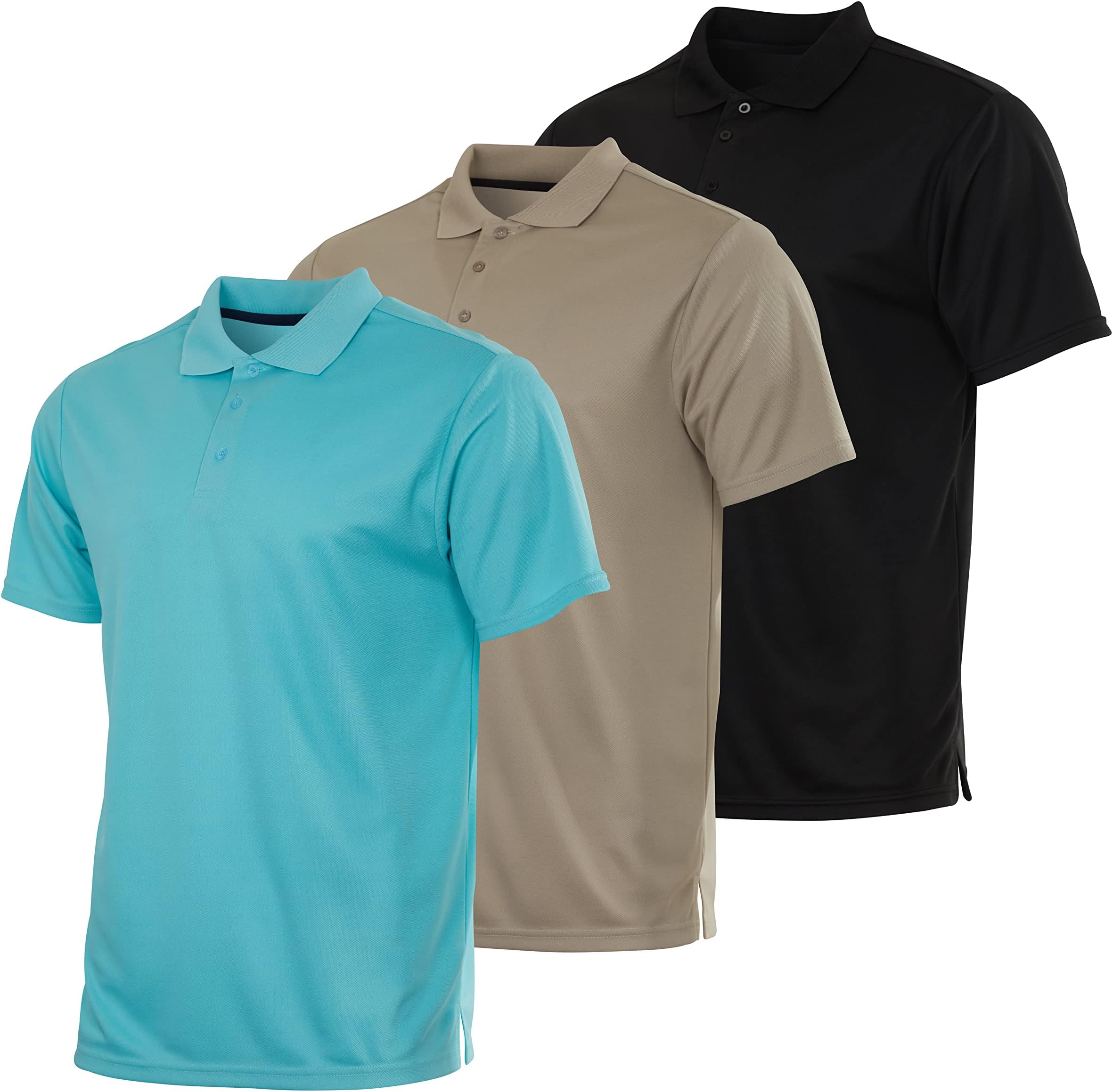 Real Essentials 3 Pack: Men's Quick-Dry Short Sleeve Athletic Performance Polo Shirt (Available in Big & Tall)