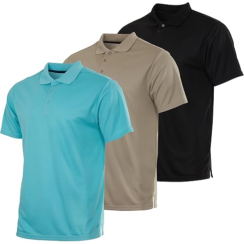Real Essentials 3 Pack: Men's Quick-Dry Short Sleeve Athletic Performance Polo Shirt (Available in Big & Tall)