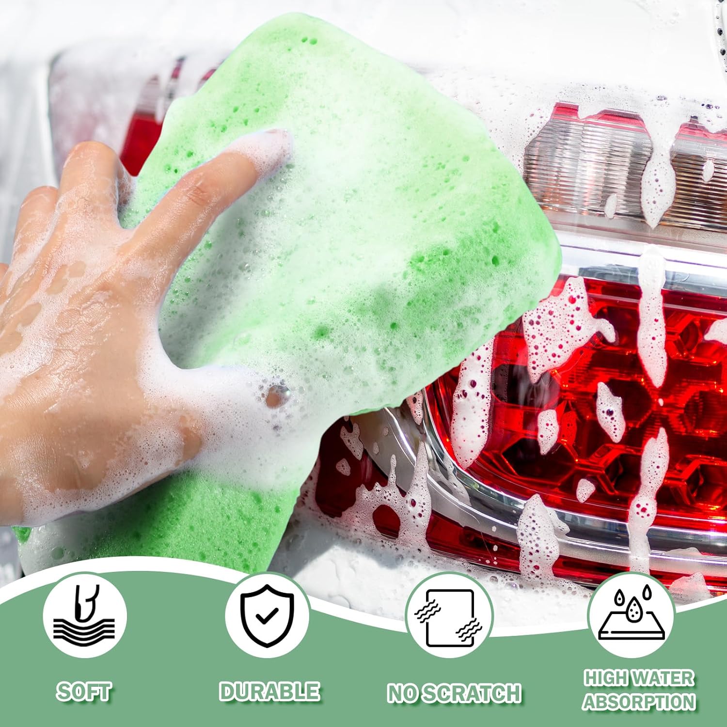 Tioncy 24 Pcs Large Car Wash Sponges Bulk 7.5 x 5.5 x 1.9 Inch Grouting Foam Cleaning and Washing Sponge Commercial Foam Large All Purpose for Kitchen Bathroom Household (Green)
