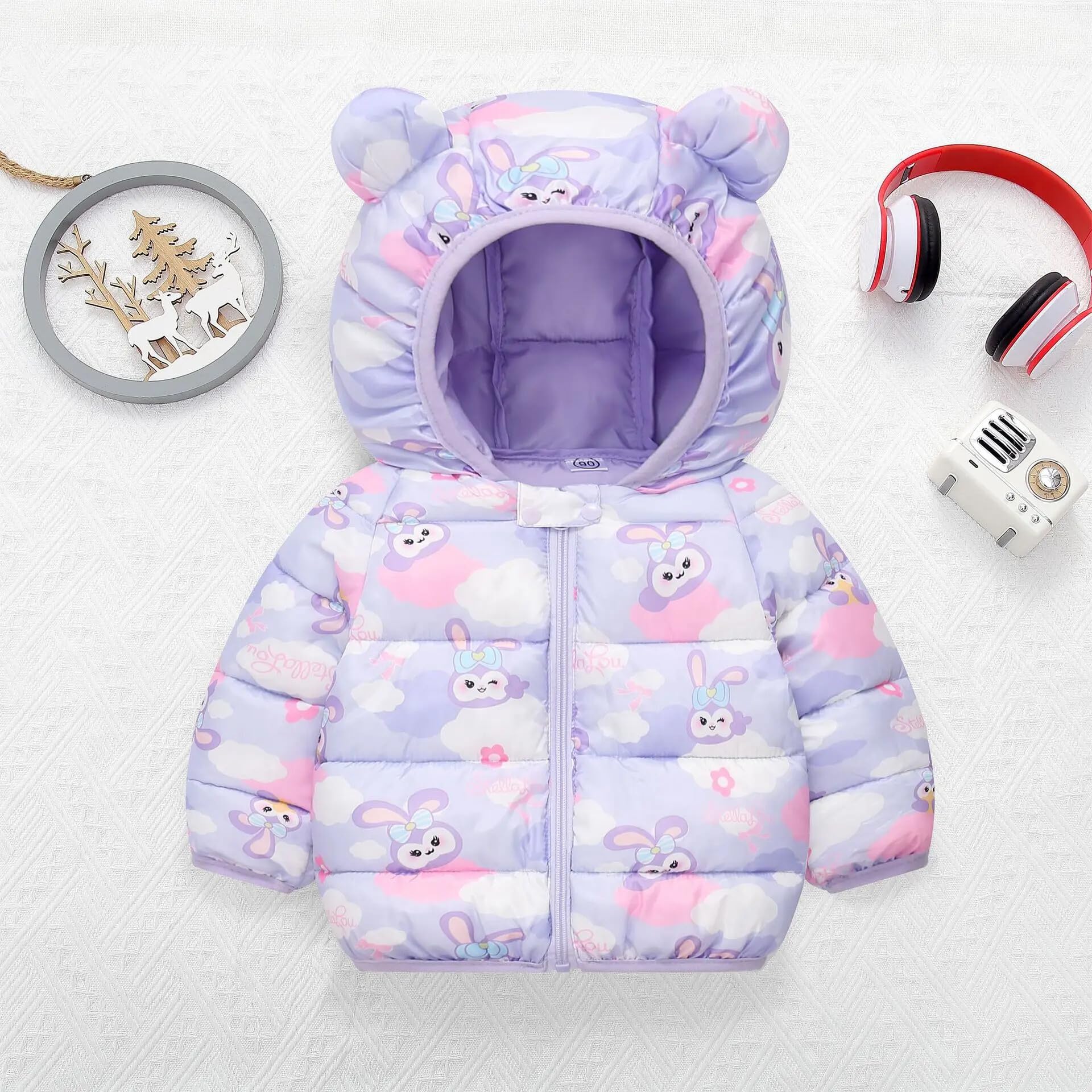 Bold N Elegant Girls Polka Dot Duck Print Winter Warm Standard LengthQuilted Bomber Hood Jacket Coat Puffer Jacket Coat for Infant Toddler Kids (3-4 Years, Purple) 1