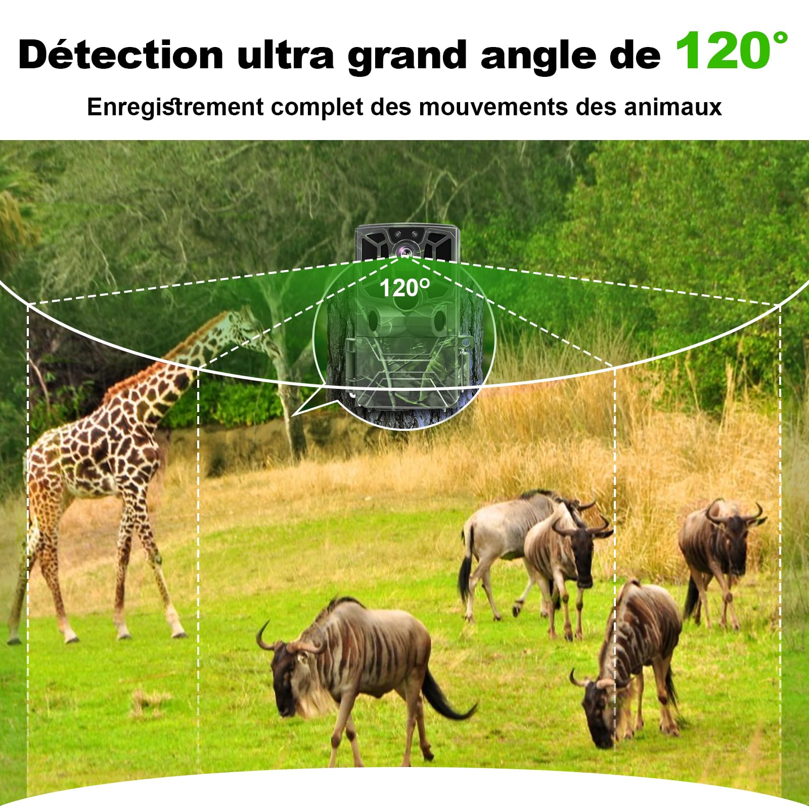 Caméra de Chasse 5K Full HD 60MP WiFi Bluetooth IP66 avec Détecteur de Mouvement Vision Nocturne, Carte 32G et 8 Piles AA