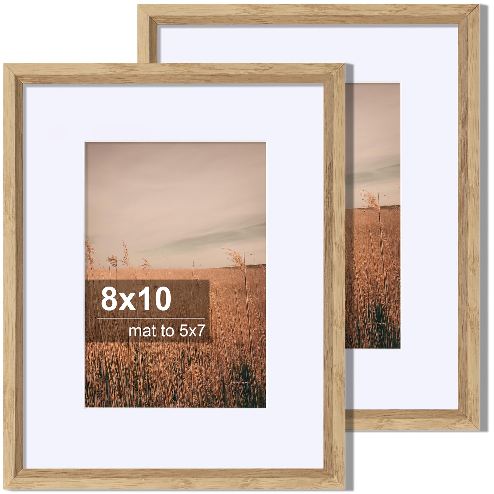 Axeman 8x10 Picture Frame Set of 2, Display 5x7 Pictures with Mat or 8x10 without Mat, Thin Border Wall Gallery Photo Frames for Wall and Tabletop