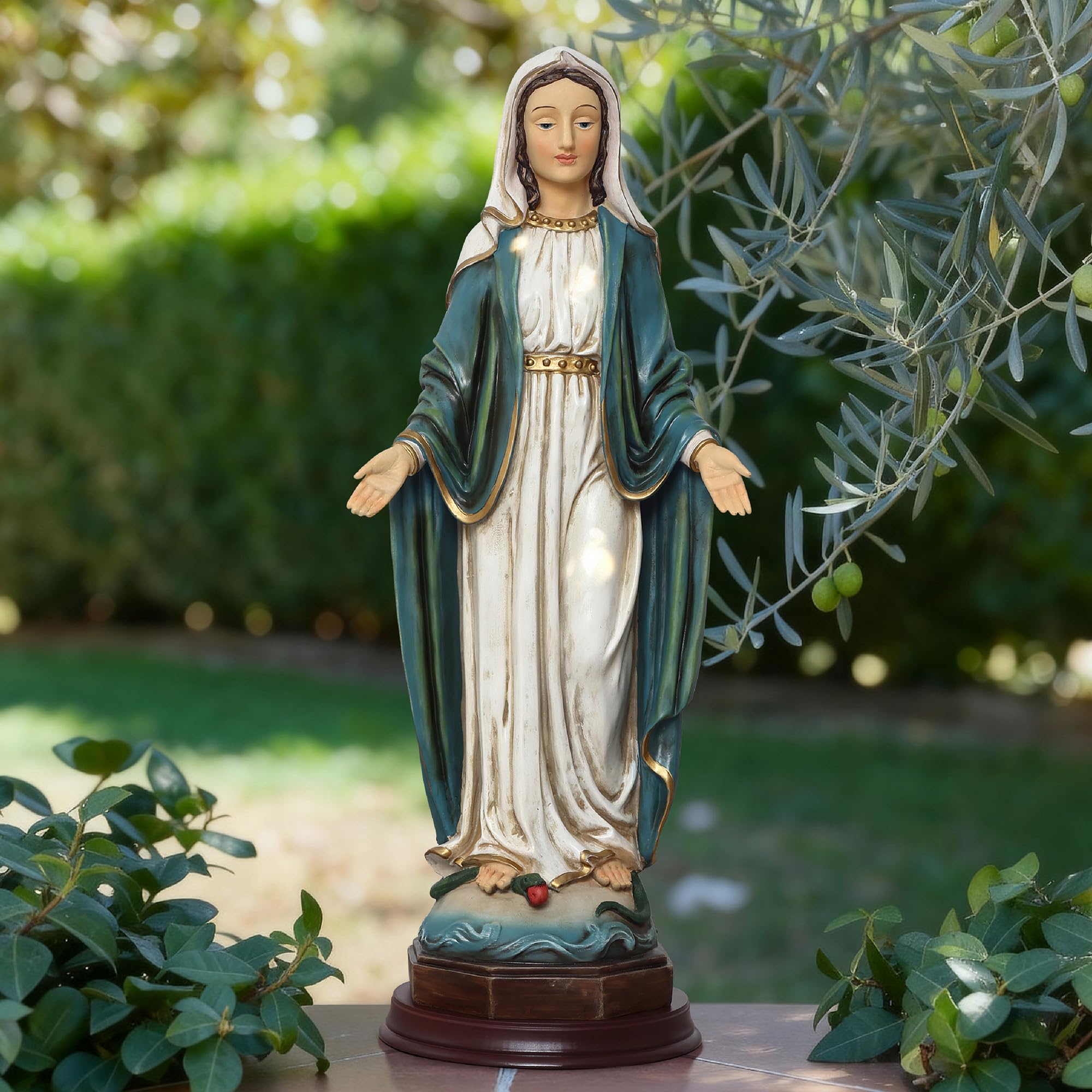 Hometopia 64cm Marienstatue Jungfrau Maria, Religiöse Heilige Maria Statue aus Polyresin, Christliche Deko Figur für Gebetsraum, Kapelle, Garten & Zuhause, Christliche Geschenke EIN Geschenk für Mama