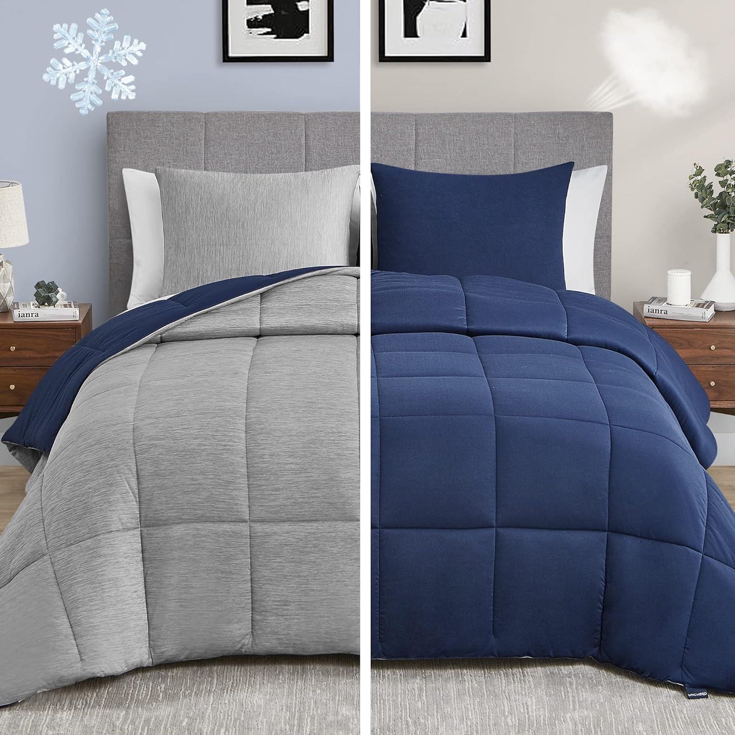 Umchord Grey California King Comforter Set, Reversible Cooling & Breathable Comforter, Lightweight All Season Down Alternative Comforter, 3 Pieces Bedding Comforter Set (104"x96") : Home & Kitchen