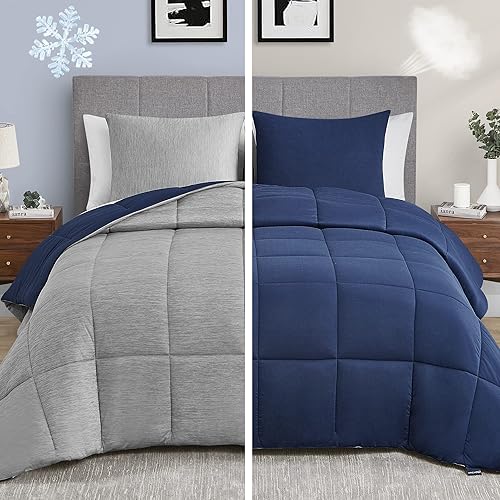 UMCHORD Blue Queen Comforter Set, 3 Pieces Reversible Cooling & Breathable Comforter, Lightweight All Season Down Alternative Bedding Comforter Set (88"x88")