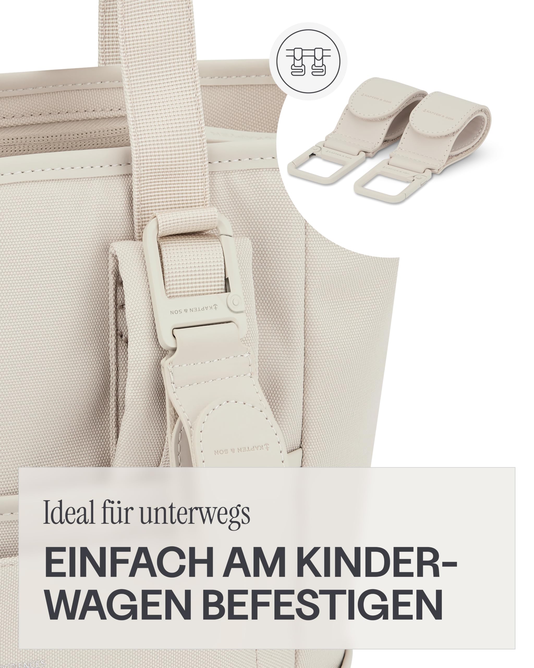 Kapten & Son Rucksack Lindby 18 L 2in1 Wickelrucksack Wickeltasche mit Kinderwagen- und Kofferbefestigung inklusive Kulturtasche Wickelunterlage isolierter Flaschenhalter