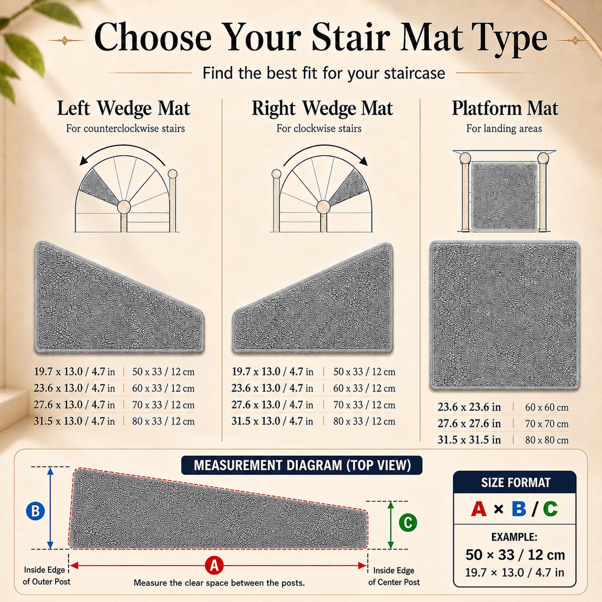 4 Pièces Tapis Antidérapants pour Escalier Tournant Auto-Adhésifs | Tapis doux avec dos adhésif. Idéal pour escaliers en bois ou colimaçon. Protège les marches et prévient les glissades.