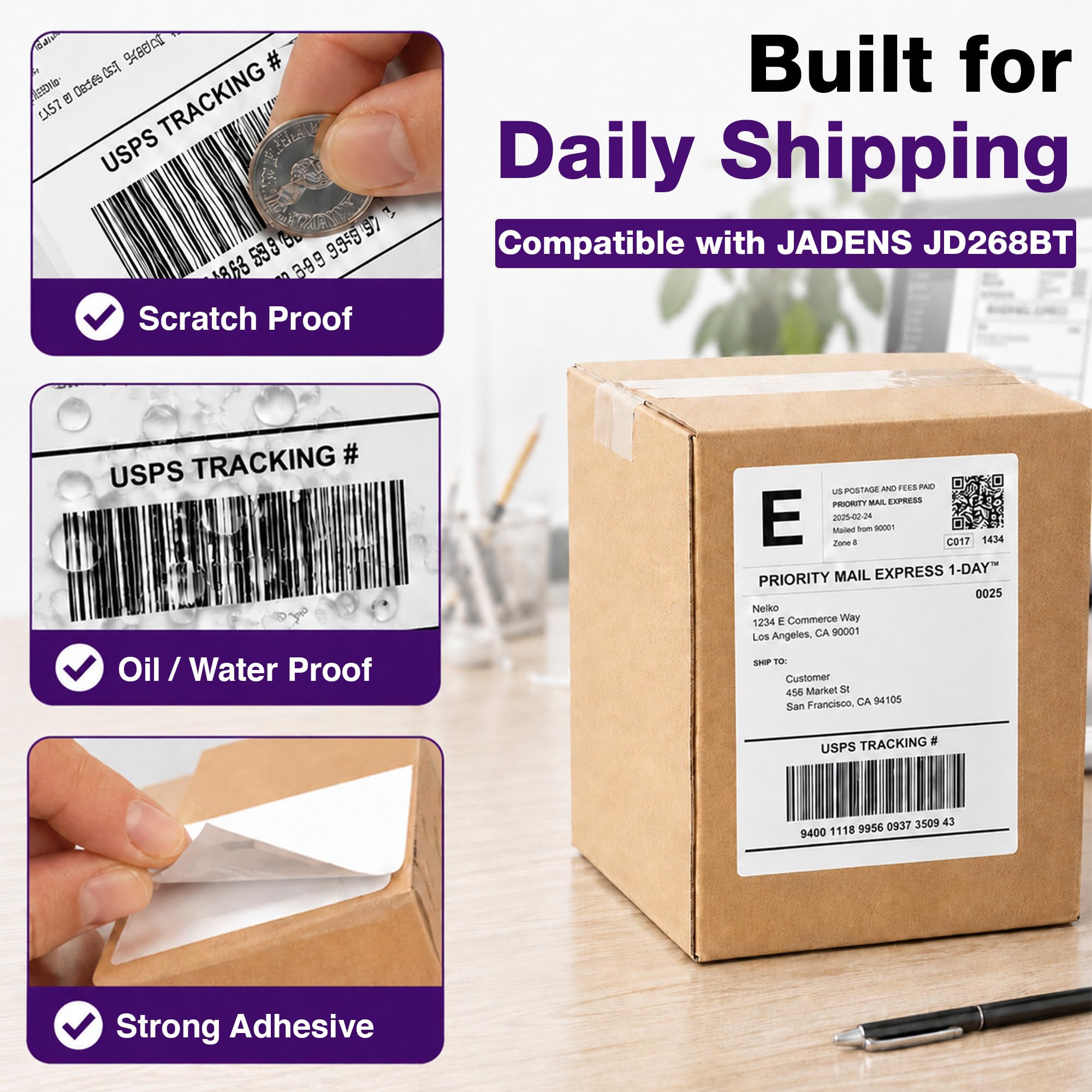 Etichette termiche per spedizioni, 10,2 x 15,2 cm, 500 etichette per pila, compatibili direttamente con Jadens Label Printer JD268BT e altri modelli Jadens