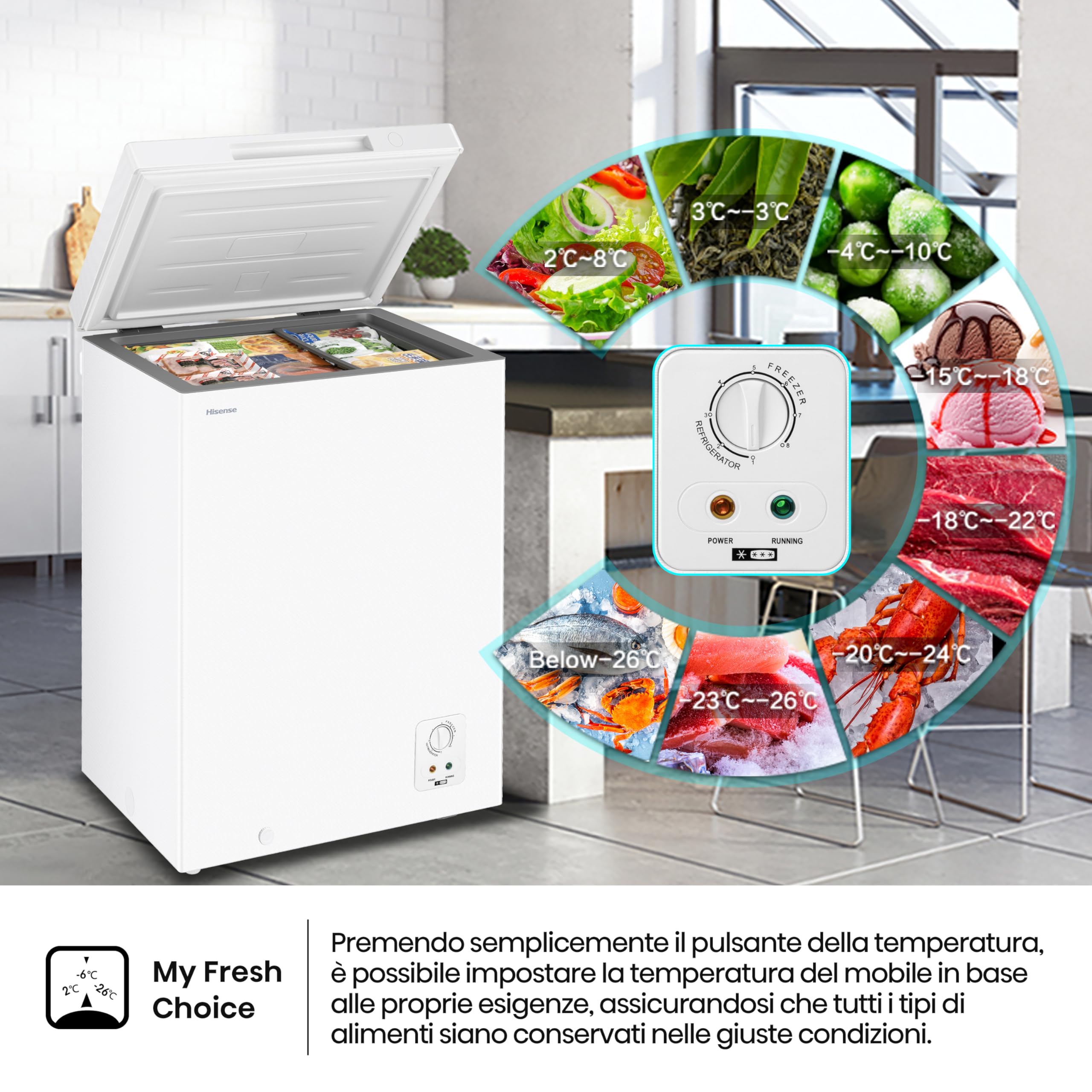Hisense FT100N1BWE NUOVO Congelatore a Pozzetto con capacità 97 litri, Silenzioso MAX 40 dB, Bianco