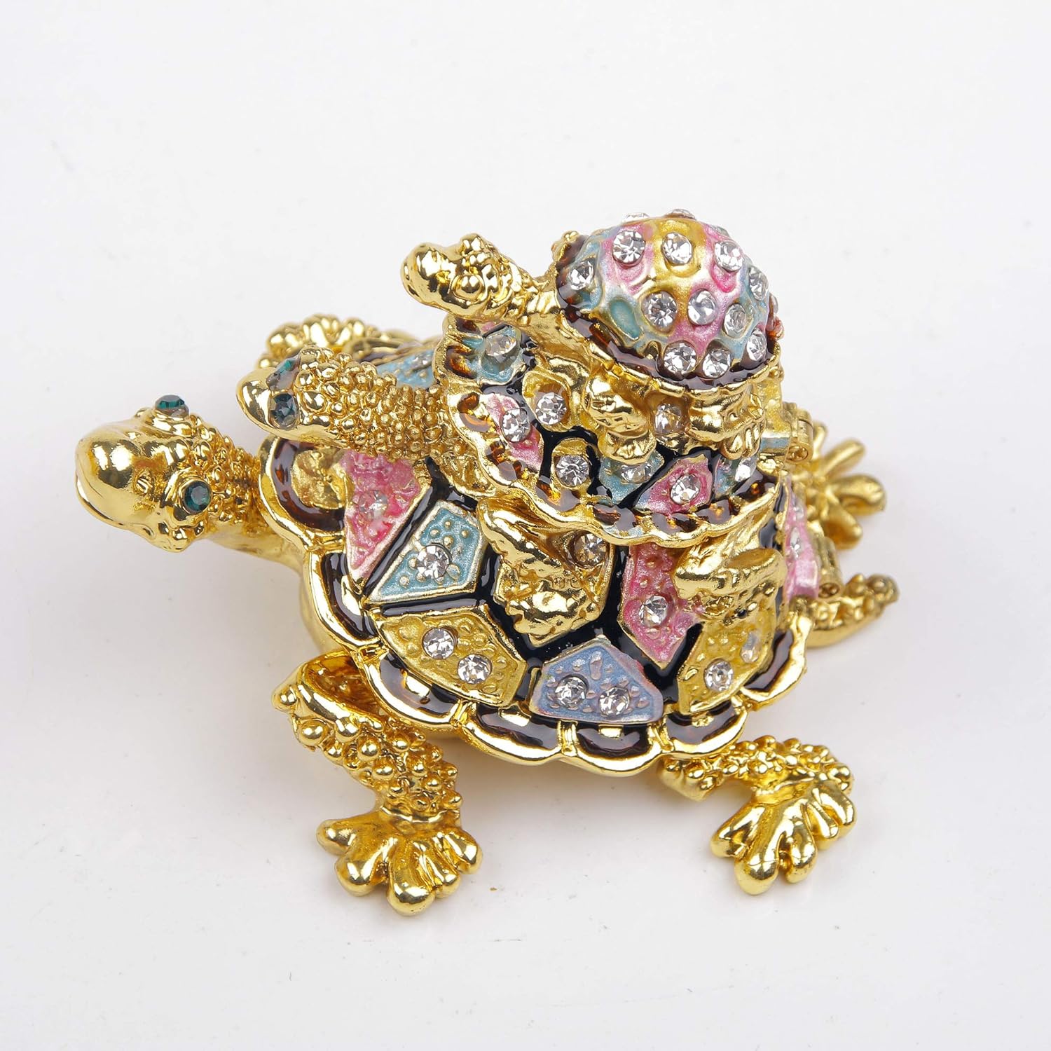 SEVENBEES Hand-Painted Enamel Turtle Trinket Box with Hinged Lid - Ring & Earrings Jewelry Organizer, Classical Bejeweled Storage - Collectible Figurine Keepsake Home Decor - Image 8