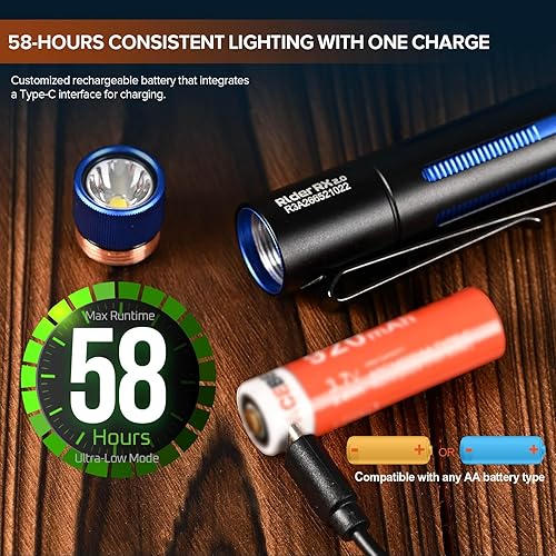 Miniatura 5 de ACEBEAM Rider RX - Linterna LED recargable de 1000 lúmenes altos, linterna AA EDC de bolsillo con clip, mini luz flash pequeña súper brillante,