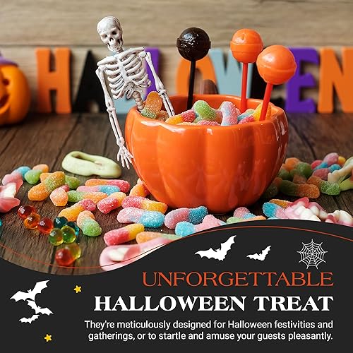 Miniatura 5 de Purple Plum Caramelos de Halloween para trucos o tratos, gomitas de gusanos ácidos rellenos en tarro de caramelo con forma de calavera aterradora,