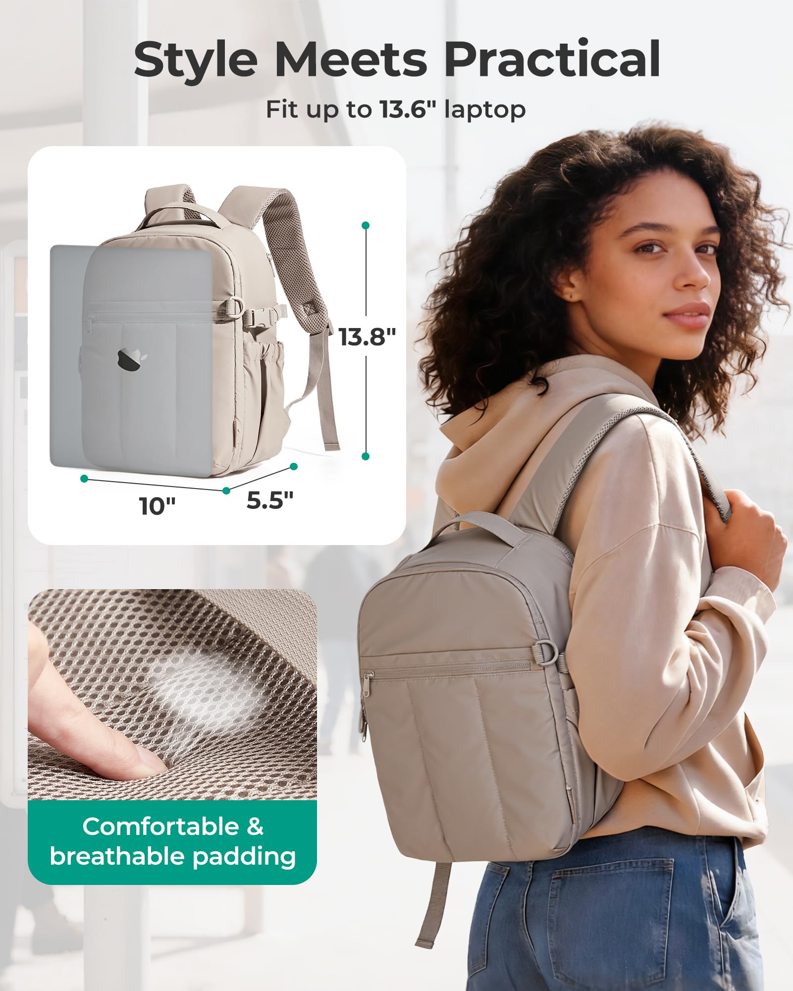 bagsmart Plecak na aparat fotograficzny, DSLR SLR torba na aparat Fotograficzny Odpowiedni dla laptopów 13,3 cala, wodoodporny plecak fotograficzny, wielbłąd, 35 x 25.5 x 14 cm, moda