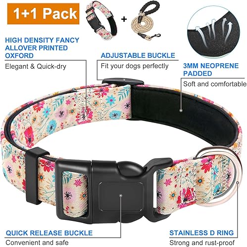 Miniatura 2 de Beebiepet Collar de nailon para perro, de neopreno suave, acolchado, ajustable, para perros pequeños, medianos y grandes (cuello S de 12 a 15.5