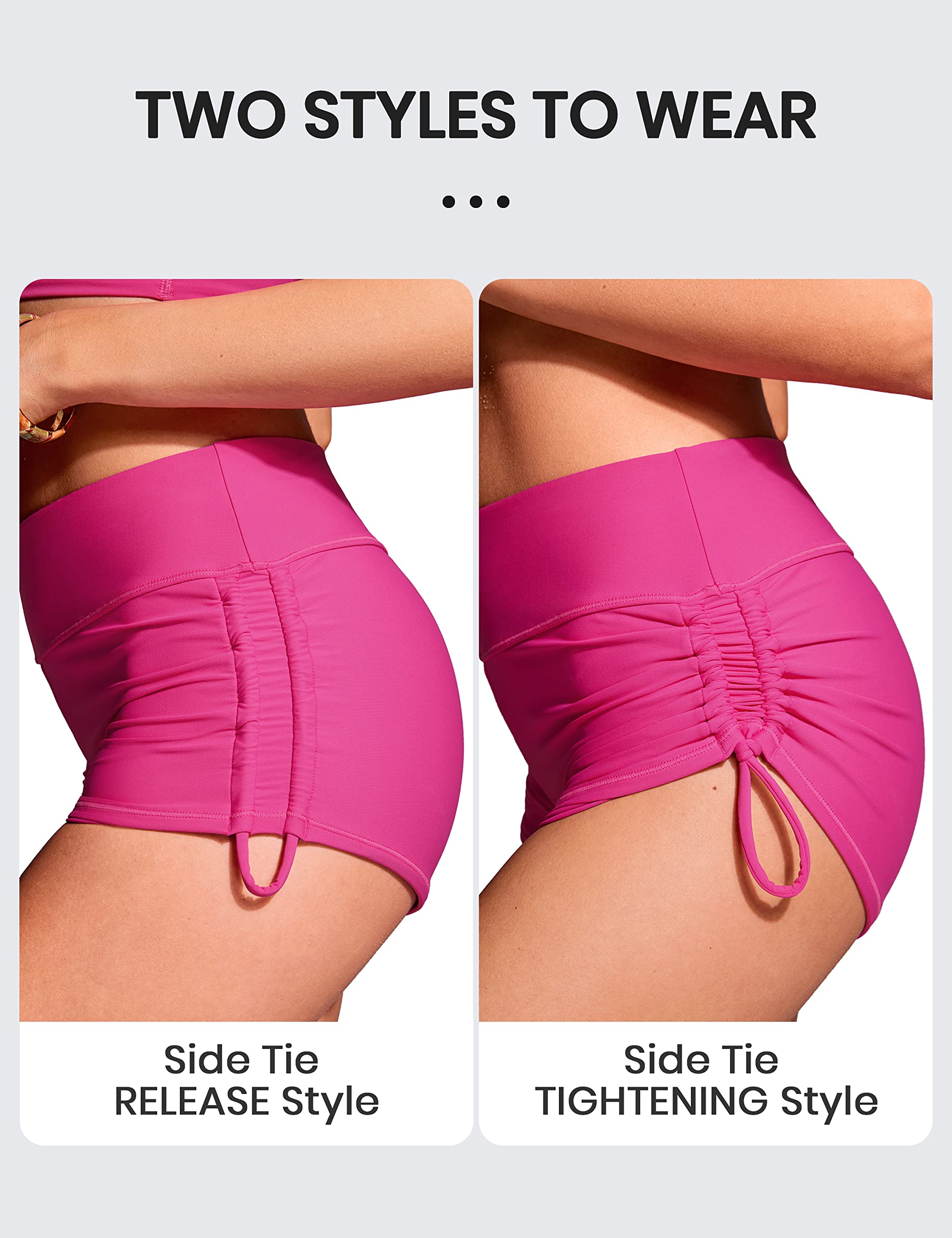 CRZ YOGA Femmes Short de Bain Taille Haute à Fronces Latérales Ajustables Respirant Natation Bas de Maillot
