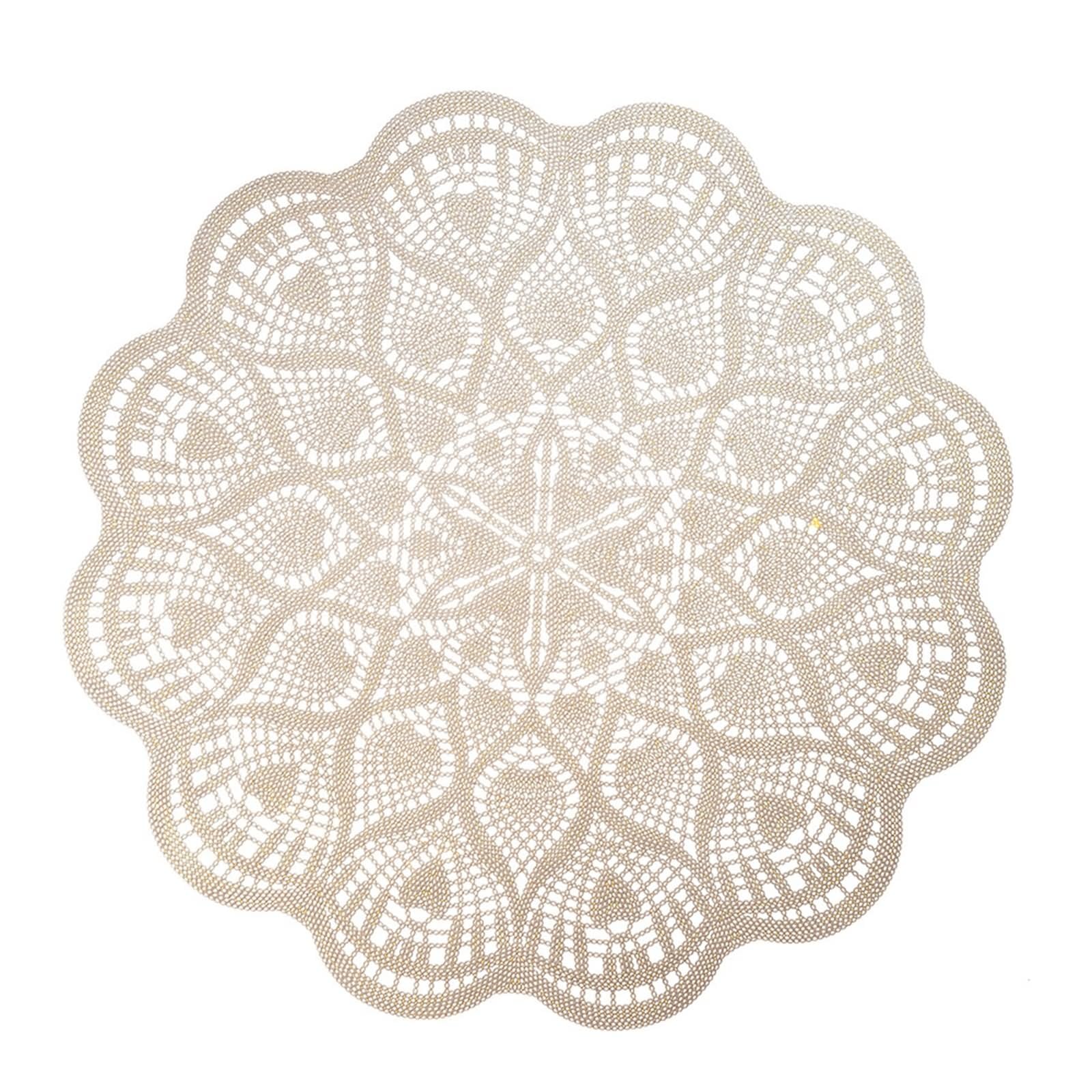 Juego de 8 manteles individuales de PVC, 38 cm, huecos, redondos, flores doradas, para casa, cocina, hotel y restaurante