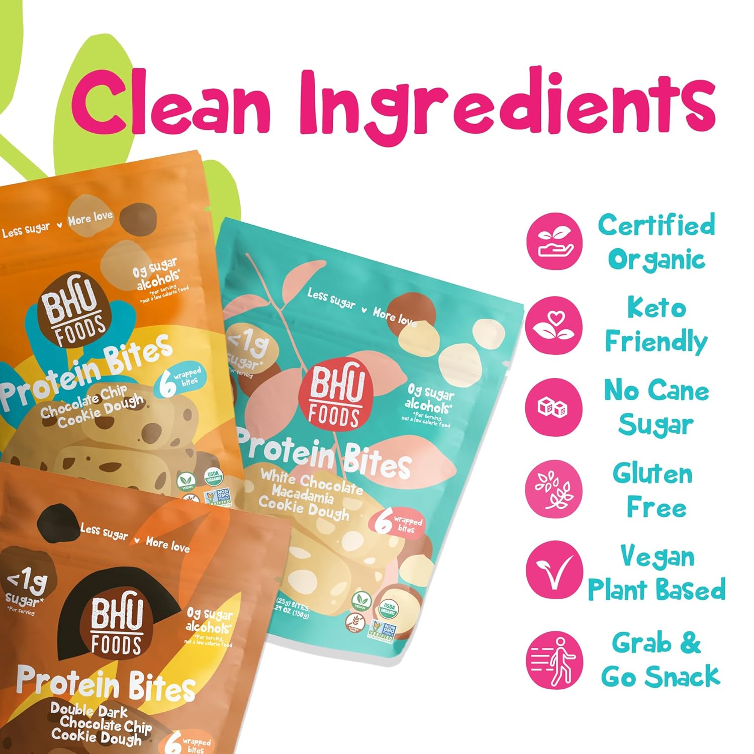 Bhu Foods Keto Bites, Best Sellers Variety Pack, Chocolate Chip, Dark Chocolate, Macadamia Cookie Dough, Organic Snacks for Adults, Individually Wrapped (3 Pack)