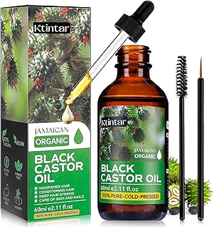 Jamaican Black Castor Oil,100% Pure and Natural Organic Castor Oil Cold Pressed Glass Bottles, Hair Growth, Eyebrow Care, Skin Care, Nourishes & Hydrates Hair, 60ML