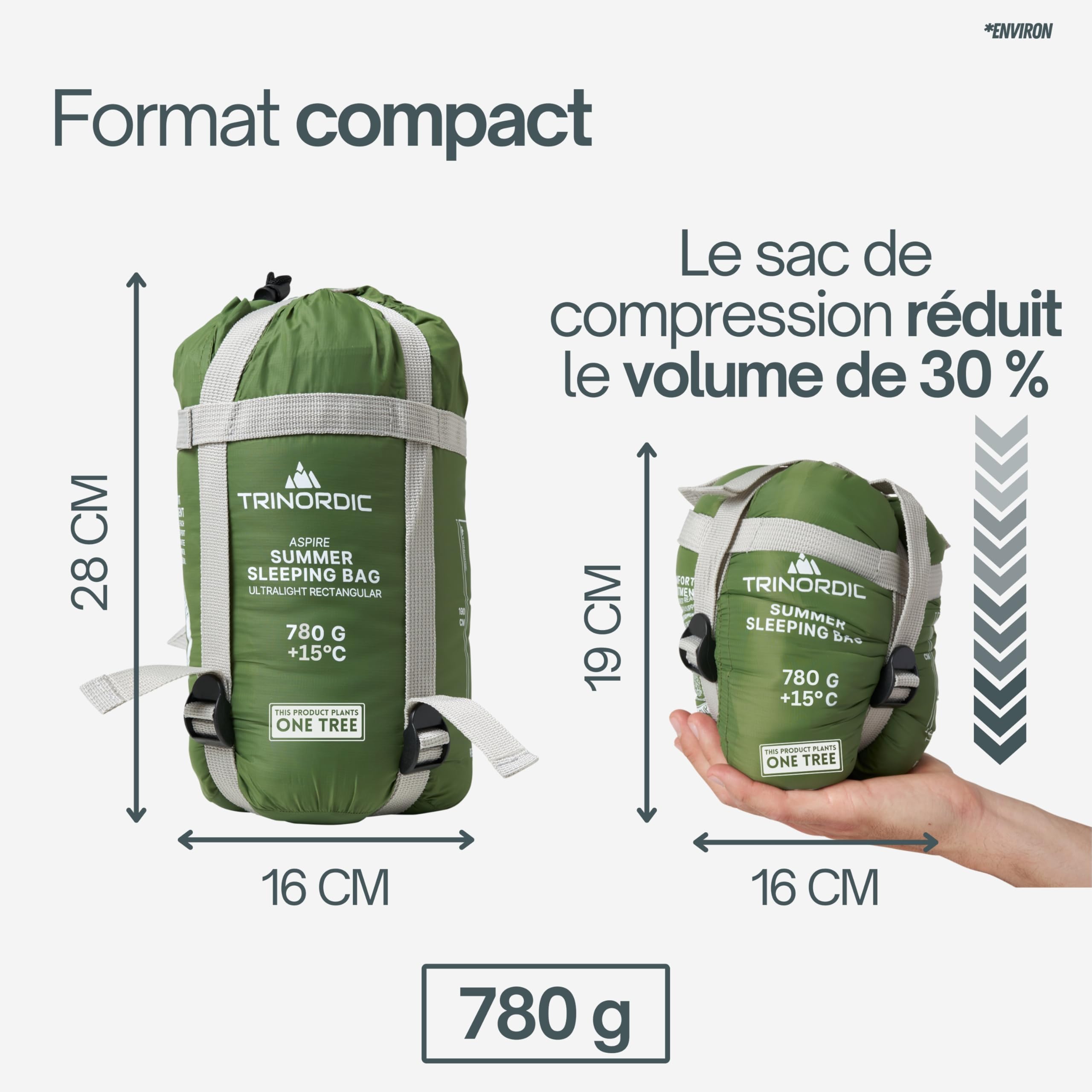 Sac de Couchage Estival Léger Trinordic – avec Fermeture Éclair Anti-Blocage – Sac de Couchage Adulte, Accessoires Camping Compacts pour la Randonnée, Le Backpacking et Les Aventures à Vélo