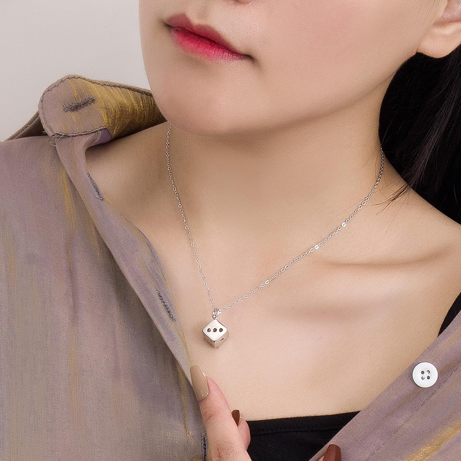 Dankadi Collier Fin avec Pendentif dé Bonne Chance en 925 Argent Sterling, Chaîne Élégante de Dés Cubes 18"/46CM 20"/50CM 22"/56CM Charmant Réglable Cadeau de Bijou pour Femme Homme
