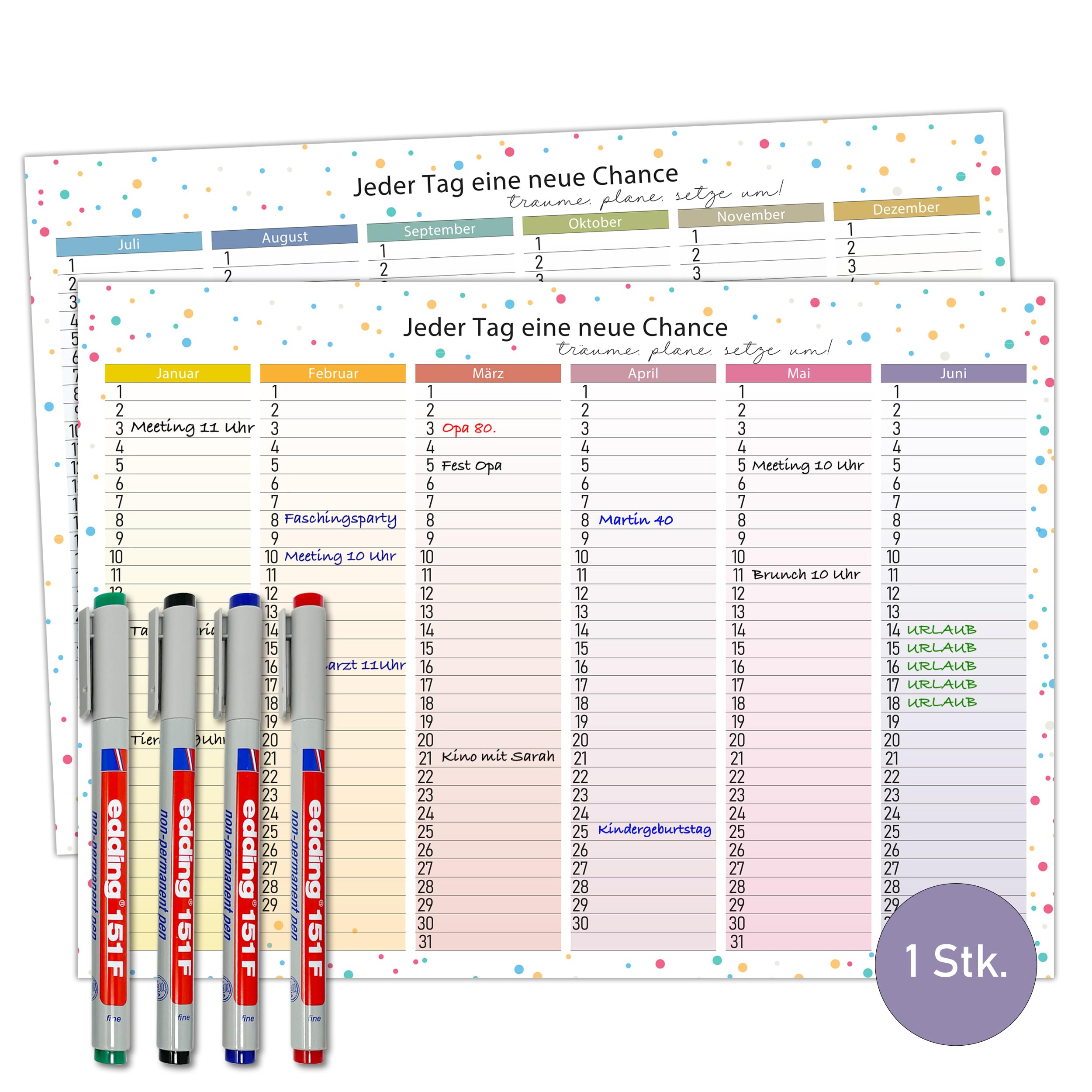 TOBJA Immerwährender DIN A4 Tafelkalender - Abwischbar